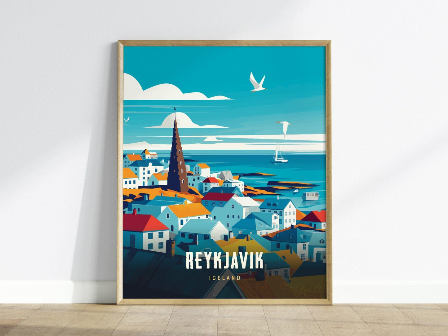 Reykjavík Travel Poster Wall Art, Iceland Reykjavik Poster, Reykjavík Hallgrímskirkja Church, Iceland Travel Print, Reykjavik Travel Decor - Swell Scenes