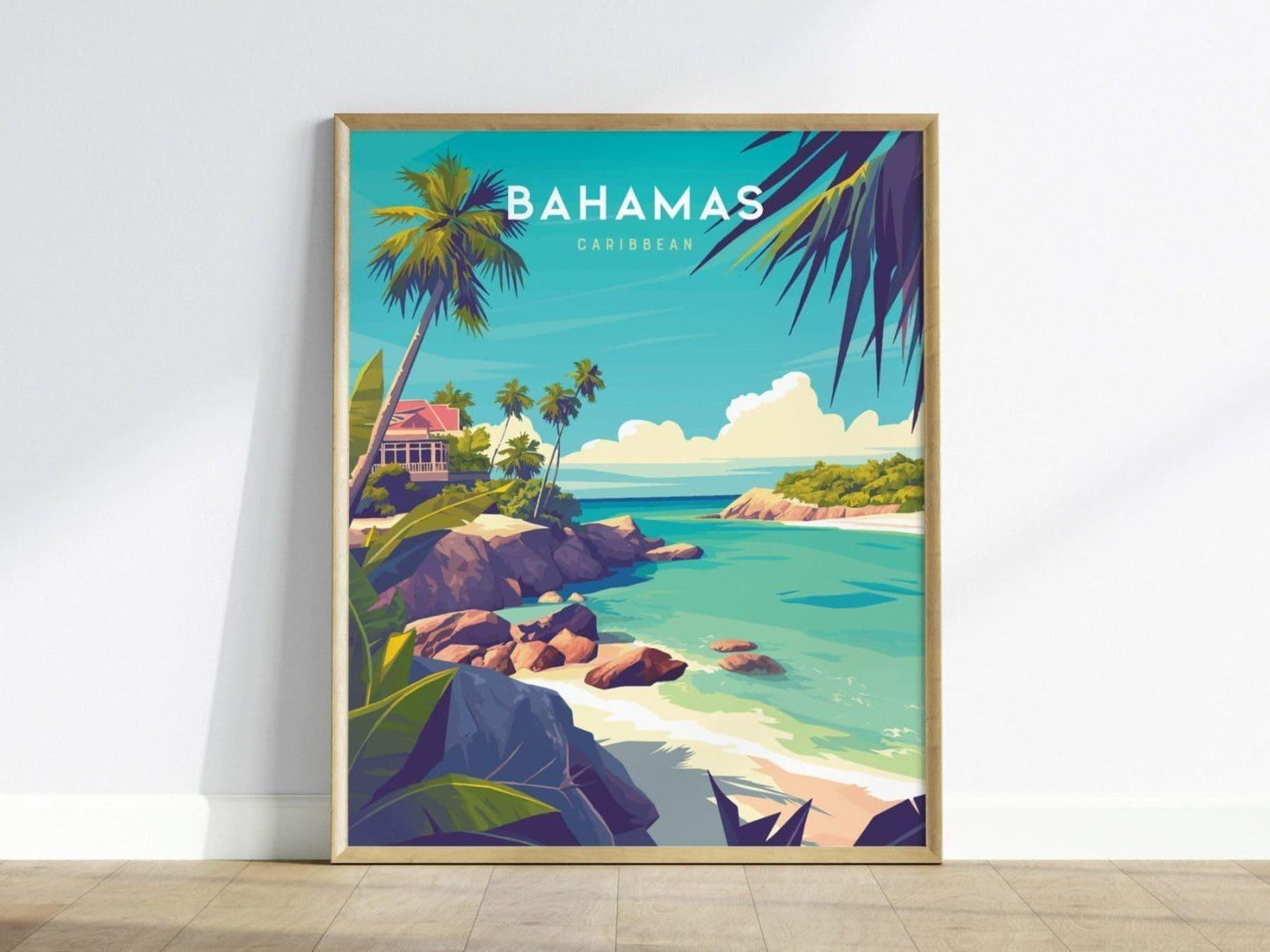 Bahamas Travel poster, Bahamas Caribbean Poster Print, Bahamas Custom Travel Print, Personalized Travel Poster, Wedding and Anniversary Gift - Swell Scenes
