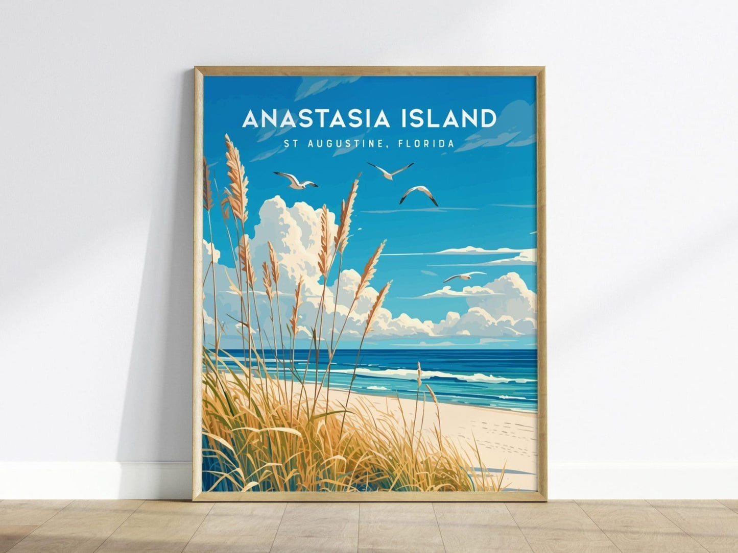 Anastasia Island State Park, St Augustine, Florida Framed Wall Art - Beach Waves Poster Design Travel Print Collection Home Office Decor Set - Swell Scenes