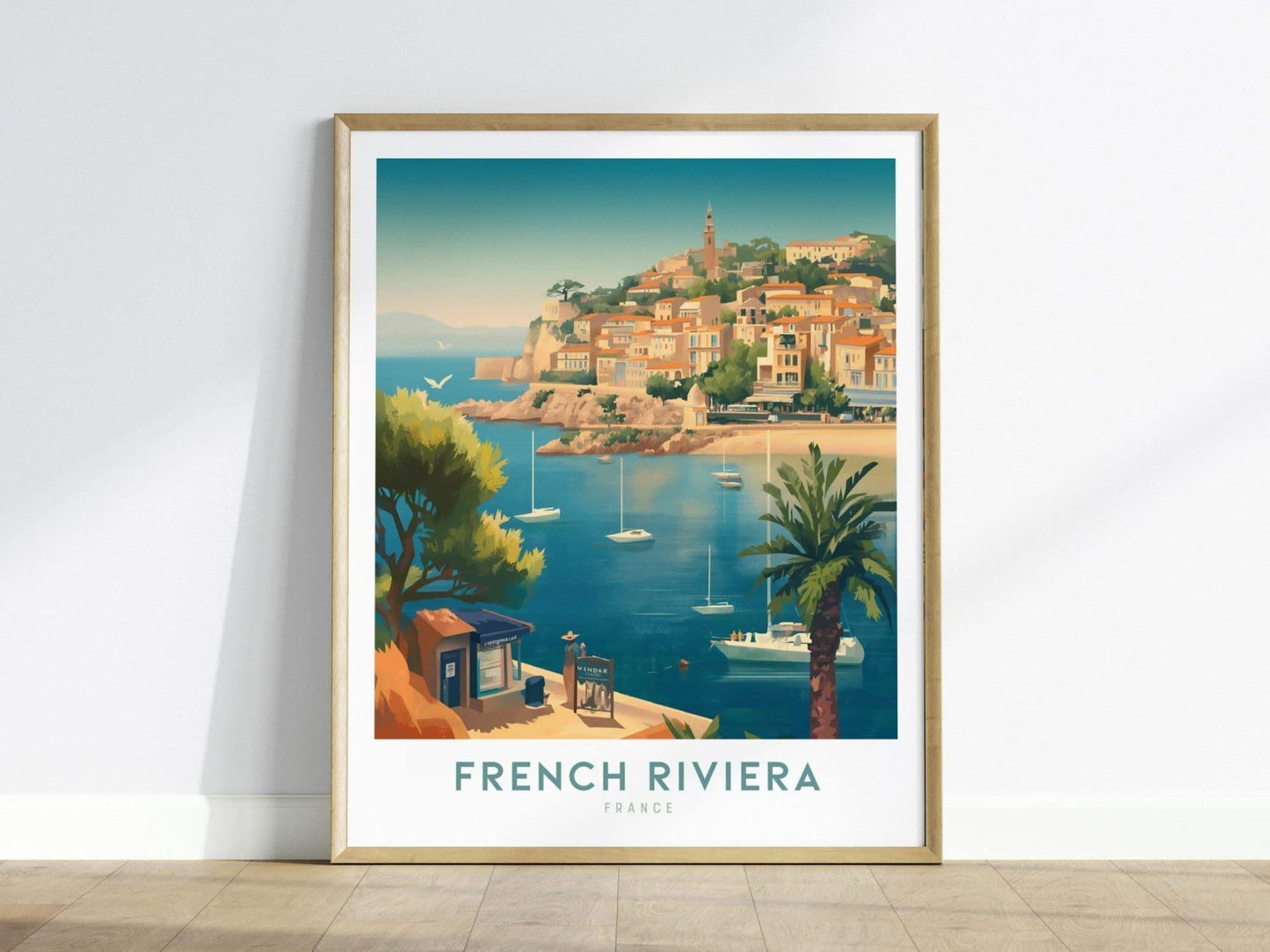 French Riviera Framed Wall Art Travel Print, Côte d'Azur Poster Print, Côte d'Azur Coastline Wall Art, Sailing and Travel Art, Home Decor - Swell Scenes