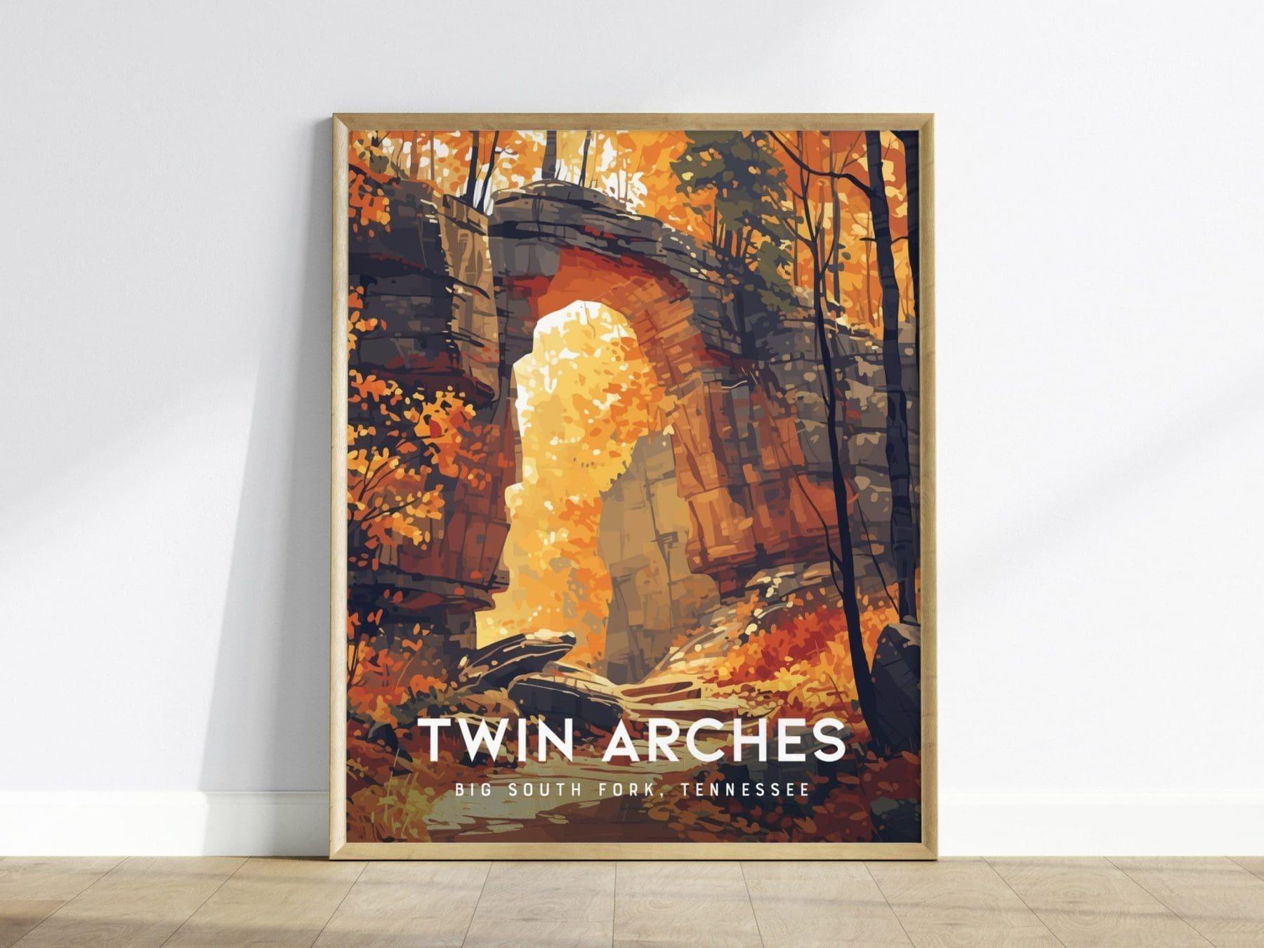 Twin Arches Trail, Big South Fork, Tennessee, Framed Wall Art - TN National River Poster Hiking Adventure Print Outdoors Home Office Decor - Swell Scenes