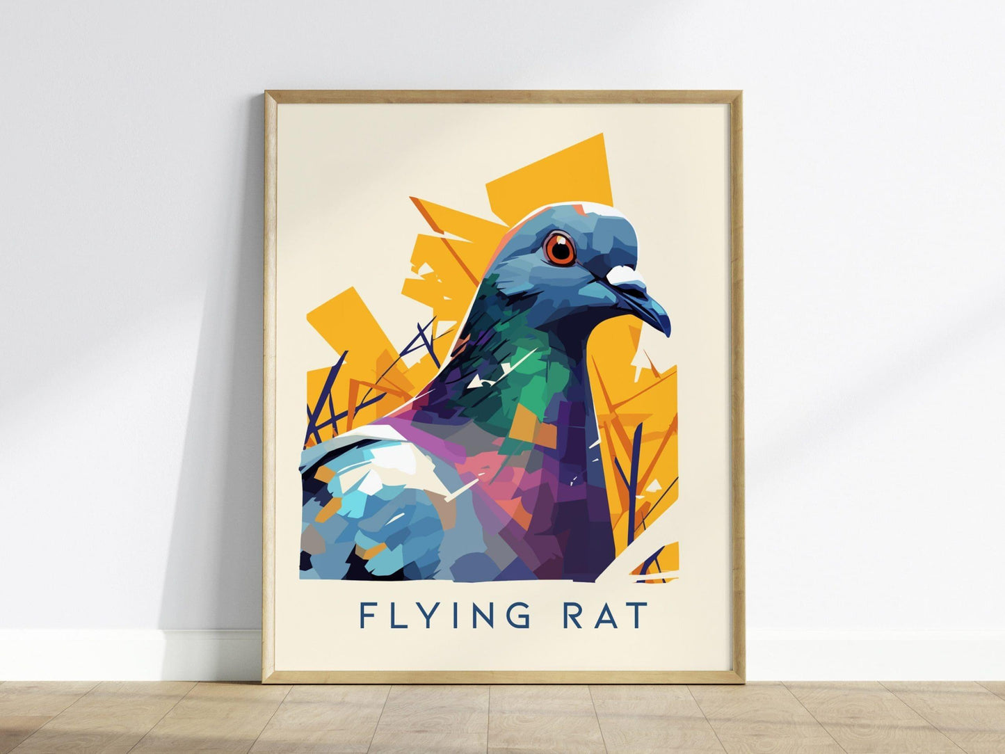 Flying Rat, Urban Wildlife Series, Pigeon Framed Wall Art - City Bird Collection Poster Design Print Funny LA NYC Statement Decor Gift Set - Swell Scenes