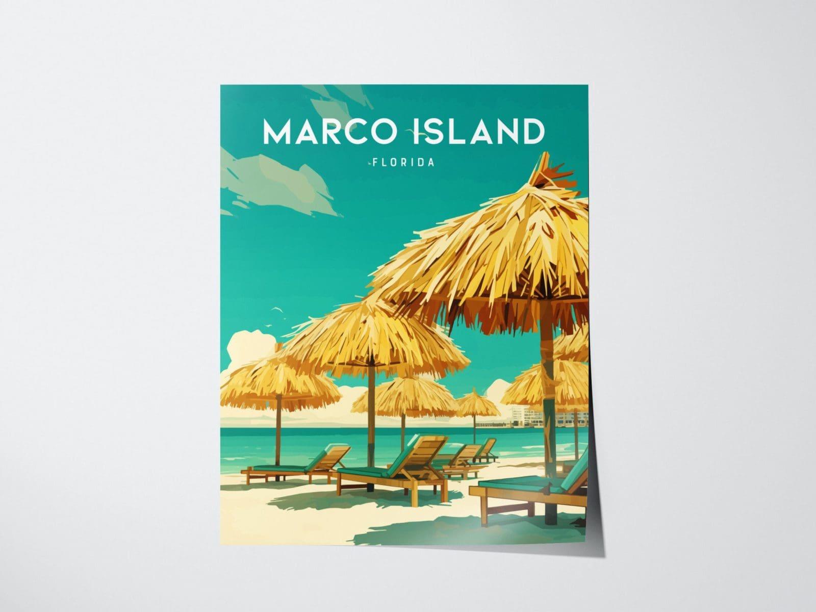 Marco Island, Florida Framed Wall Art - Gulf Coast Beach Naples Thousand Islands Poster Vacation Travel Print Gift Tropical Home Decor Set - Swell Scenes