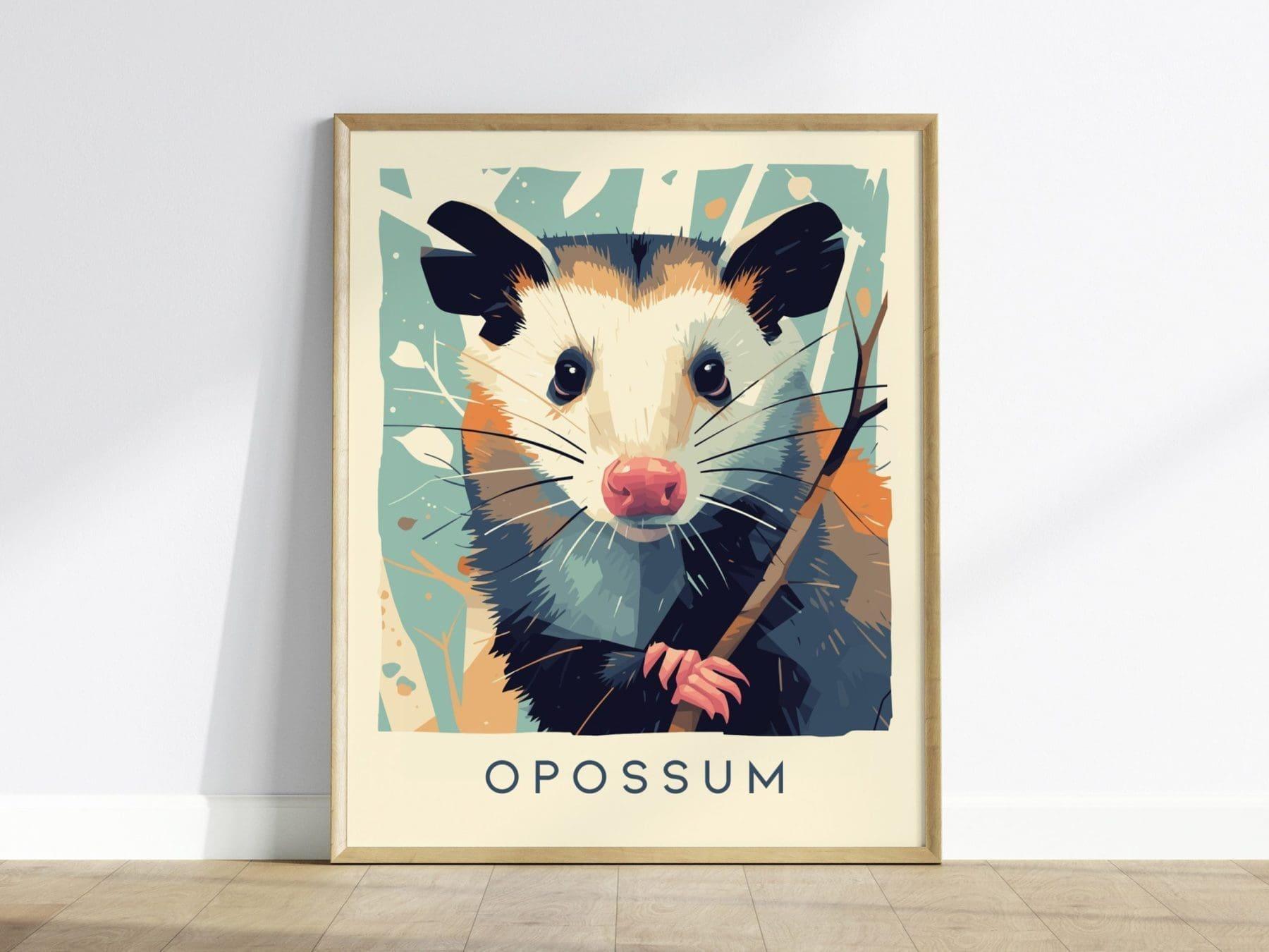 Opossum, Urban Wildlife Series, Possum Framed Wall Art - City Animal Collection Poster Design Print Funny Gift LA NYC Decor Statement Set - Swell Scenes