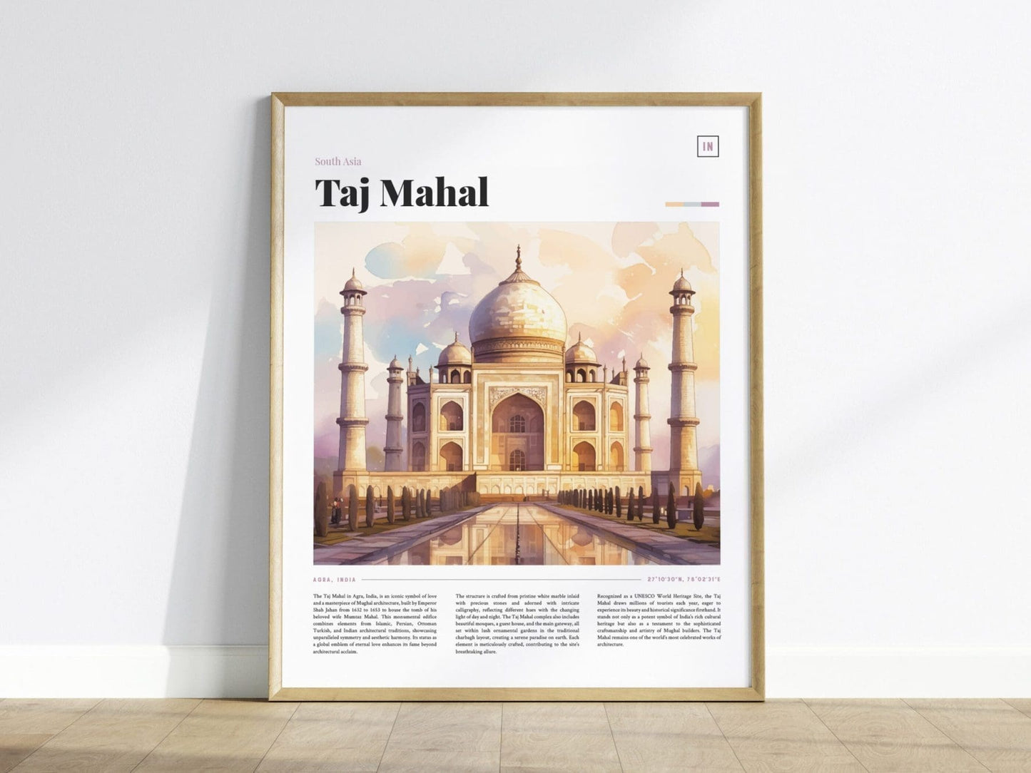 Taj Mahal India Framed Travel Print, Taj Mahal India Poster Gifts Print, Taj Mahal Wall Art, India Taj Mahal Wall Decor, India Travel Gifts - Swell Scenes