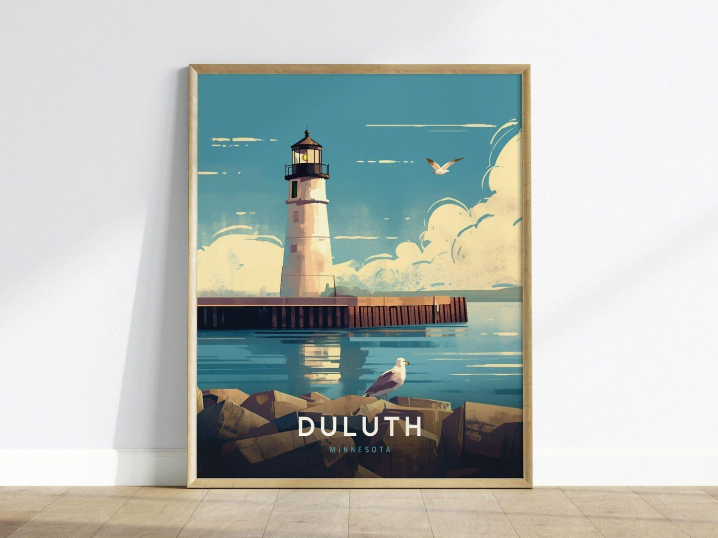 Duluth Harbor North Pier Lighthouse Poster, Minnesota Lighthouse Wall Art, Framed/Unframed Duluth Print, Nautical Decor, Great Lakes Decor - Swell Scenes