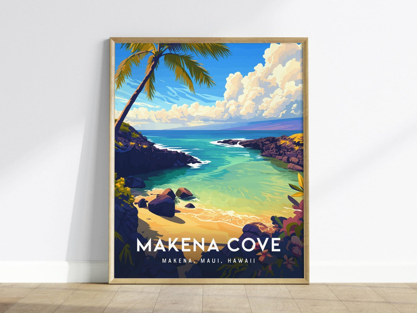 Makena Cove, Maui, Hawaii | Wailea Beach Island Framed Wall Art Poster Travel Artwork Hawaiian Lush Tropical Wedding Gift Honeymoon Decor - Swell Scenes