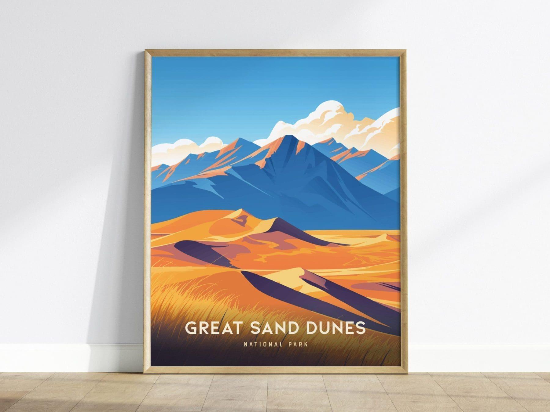 Great Sand Dunes National Park Poster, Colorado Dunes Wall Art, Framed/Unframed Landscape Print, Desert Mountain Decor, National Park Gift - Swell Scenes