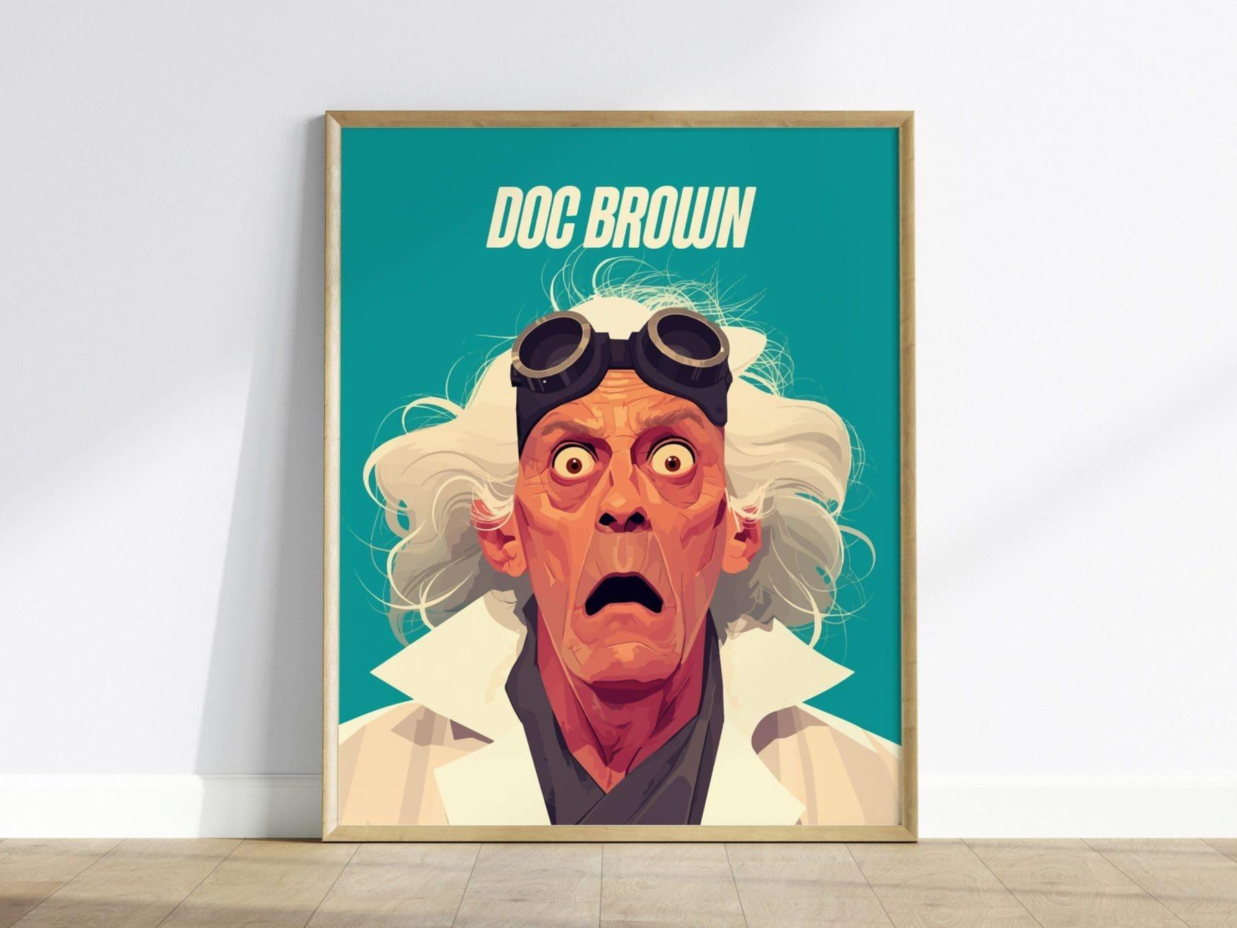 Doc Brown Back To The Future Framed Wall Art | Classic 80s Scifi Movie Poster | Christopher Lloyd Fan Nostalgic Sci-Fi Film Decor Gift Set - Swell Scenes