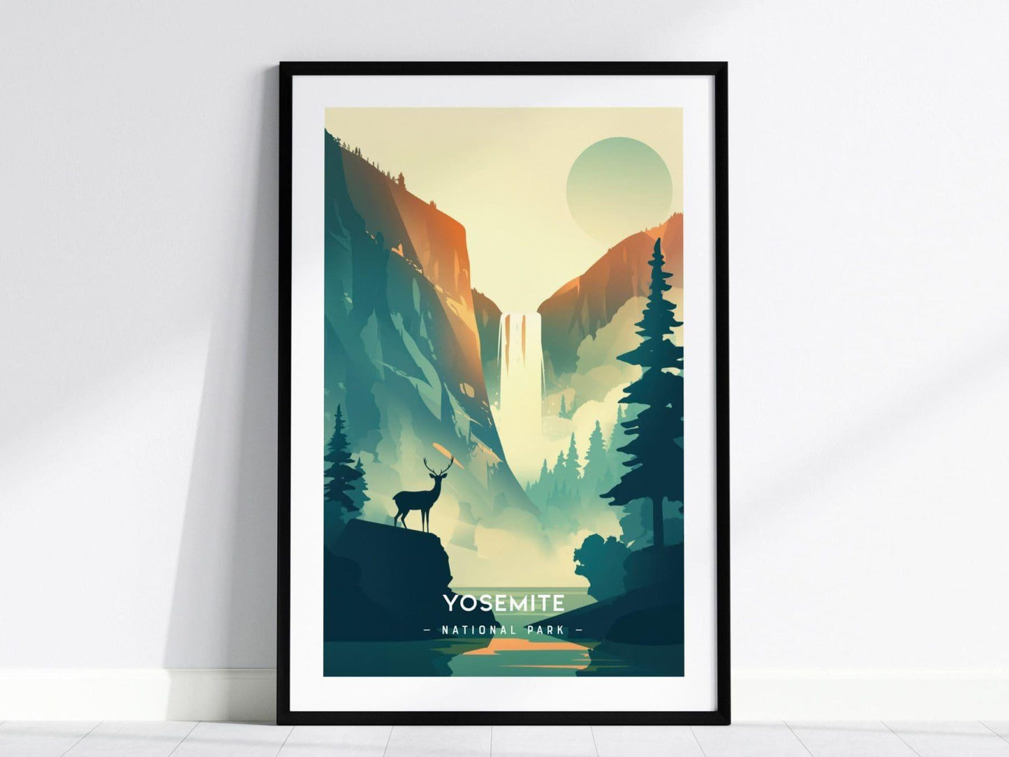Yosemite National Park Minimalist Series Framed Wall Art, California Sierra Nevada Vintage Poster Minimal Home Decor Nature Hiker Gift Set - Swell Scenes