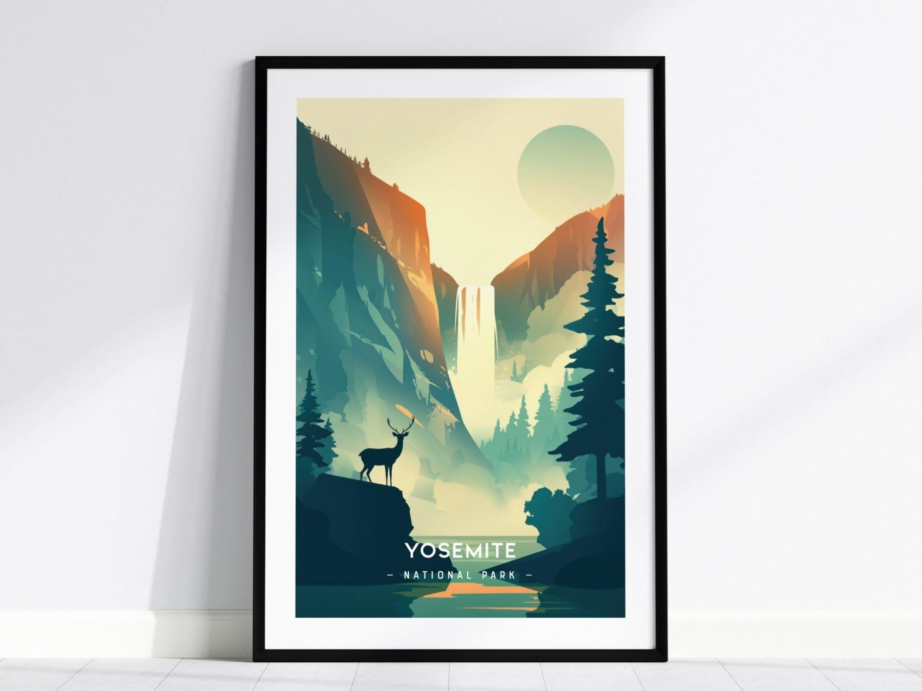 Yosemite National Park Minimalist Series Framed Wall Art, California Sierra Nevada Vintage Poster Minimal Home Decor Nature Hiker Gift Set - Swell Scenes
