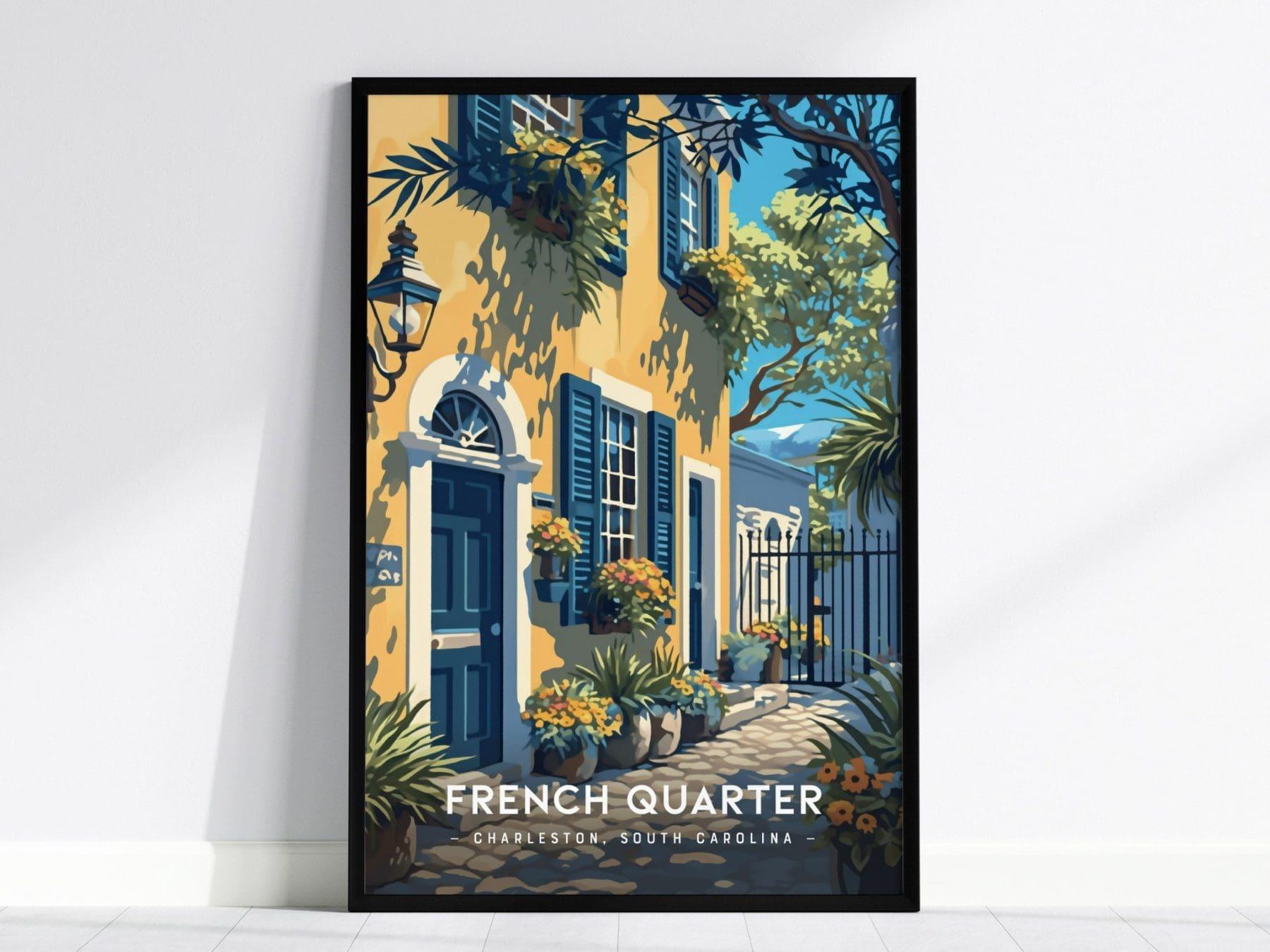 French Quarter Neighborhood, Charleston, South Carolina - Historic Wall Art Travel Poster Print Southeast Home Decor Southern Charm Gift Set - Swell Scenes