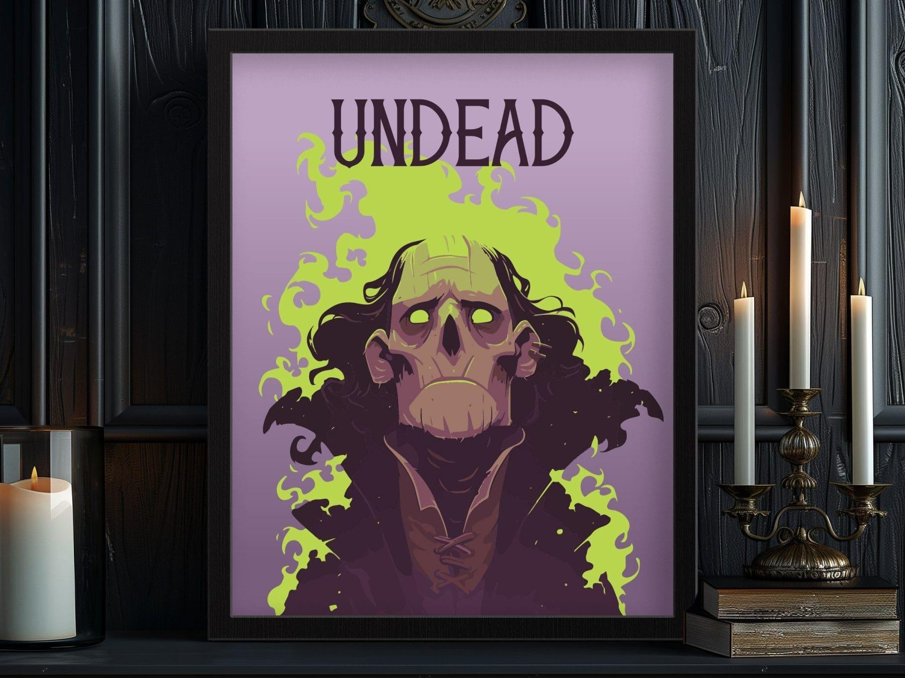 Undead Warlock Fantasy Portrait Framed Wall Art, LOTR D&D WoW RPG Fan Gift, Game Room Decor, Necromancer Folklore Dark Academia Gamer Poster - Swell Scenes