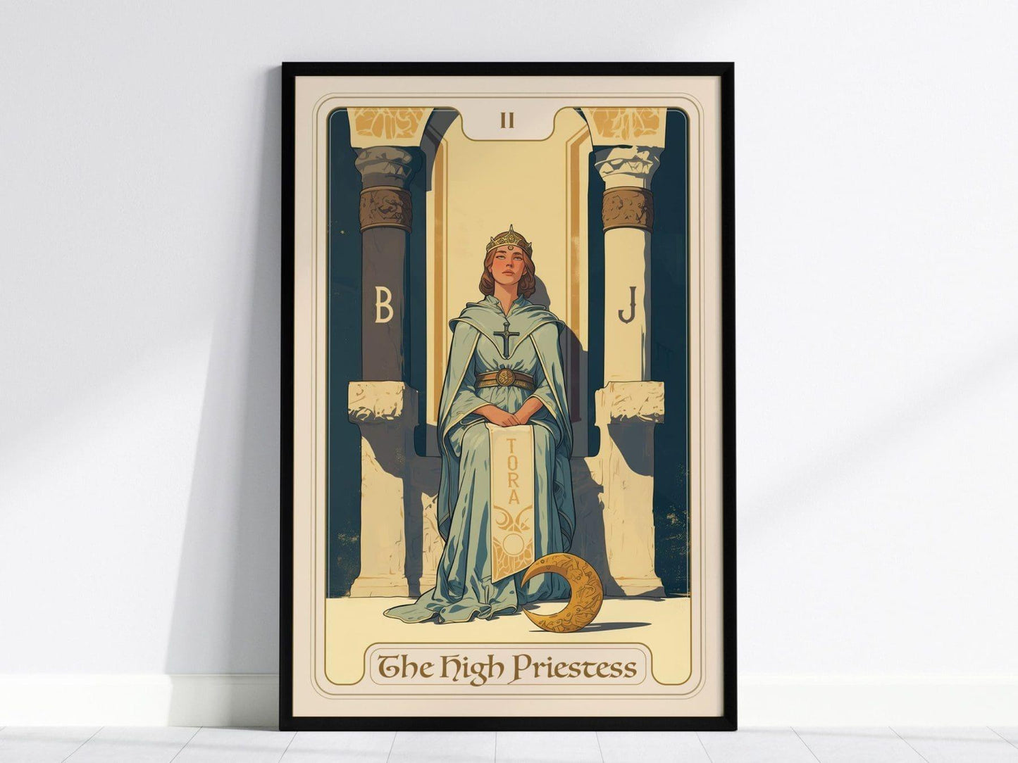 The High Priestess Major Arcana Tarot Card Framed Poster - Rider Waite Artwork Divination Art Nouveau Wiccan Dark Academia Home Decor Gift - Swell Scenes