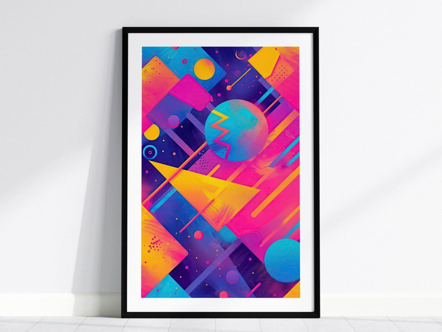 Retrowave 90s Art Framed Poster 02, 80s Synthwave Design Series, College Party Style Abstract Art, Retro Modern Artwork Neon Dorm Decor - Swell Scenes