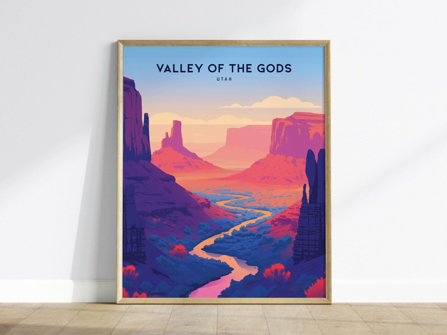Valley of the Gods Poster, Utah - Majestic Desert Landscape, Ideal for Nature Lovers, Available Framed or Unframed, Airbnb Home Decor - Swell Scenes