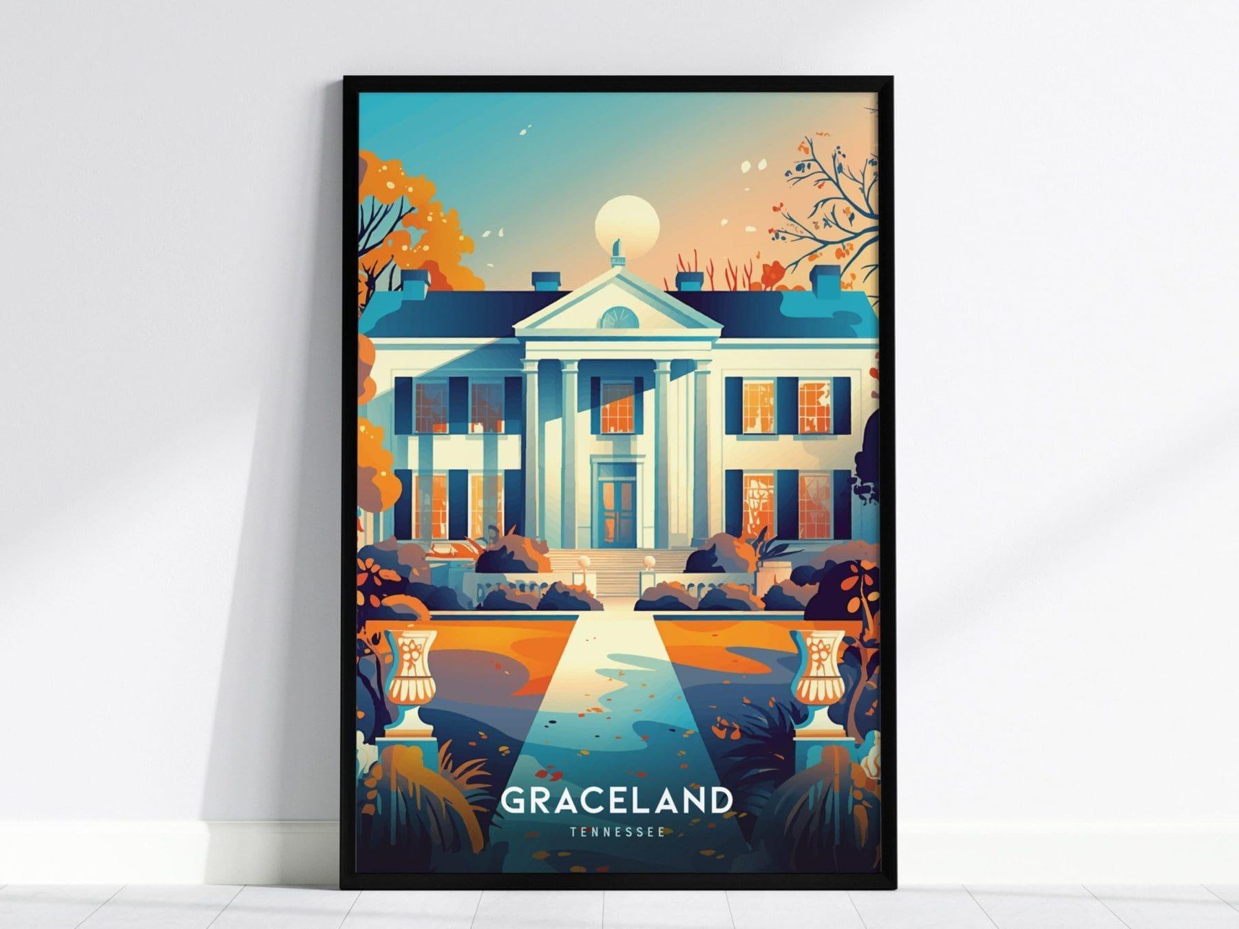 Graceland Poster, Memphis, Tennessee - Iconic Home of Elvis Presley, Perfect for Music Lovers, Available Framed or Unframed, Home Decor - Swell Scenes