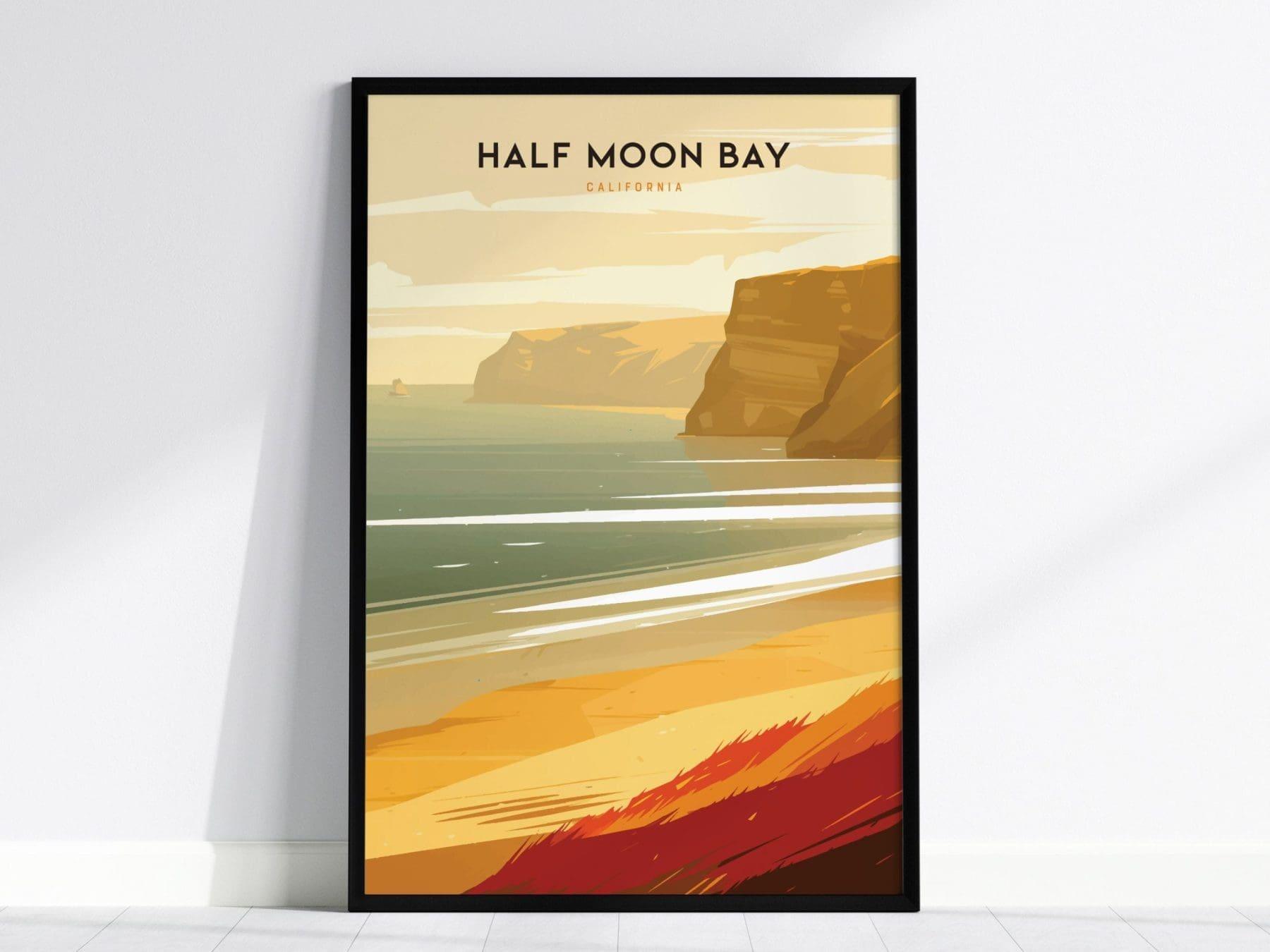 Half Moon Bay, California Poster - Coastal Scenery Art, Perfect for Beach Lovers, Available Framed or Unframed, West Coast Home Decor - Swell Scenes