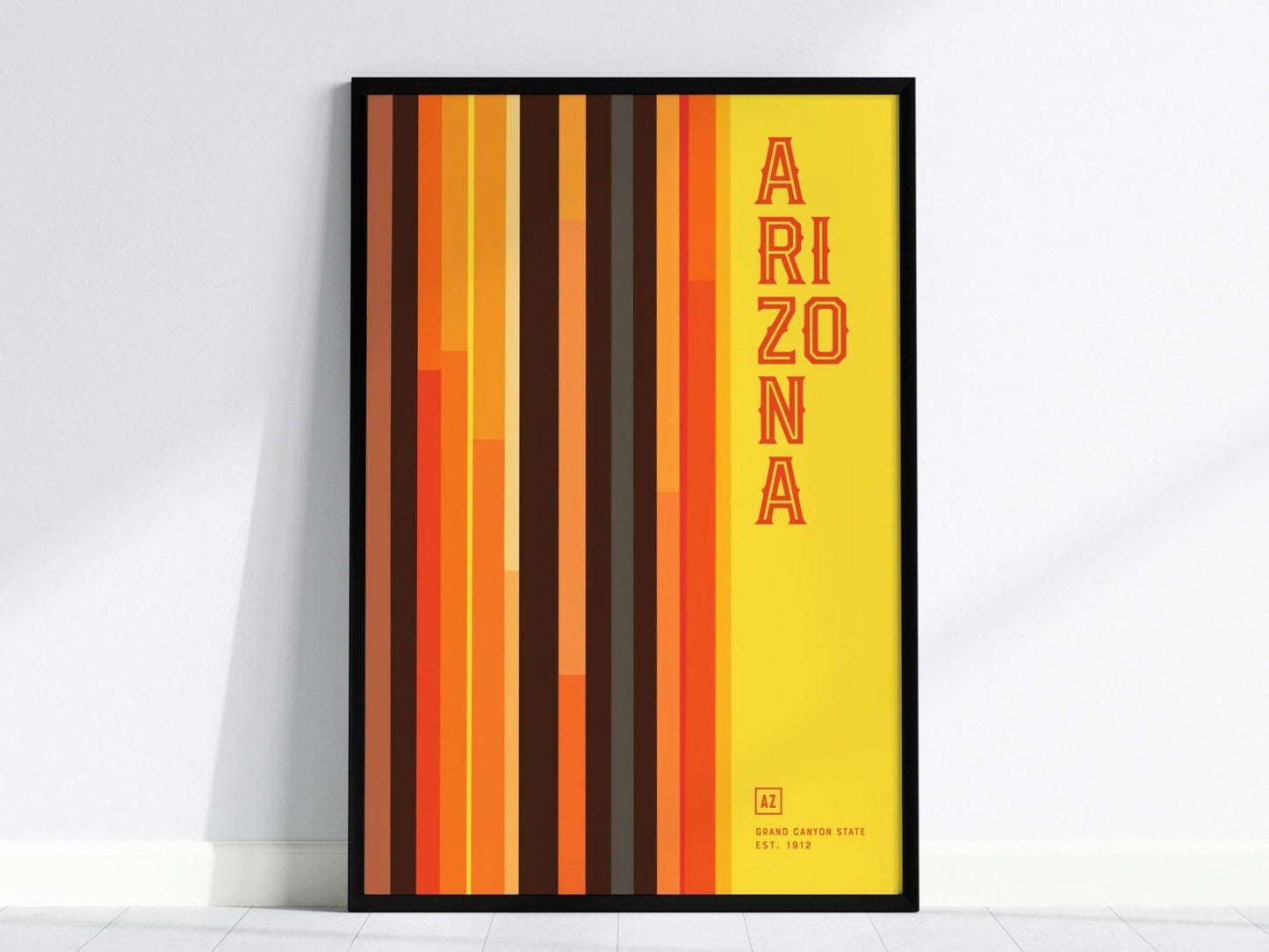 Arizona Minimalist Design Framed Wall Art, Grand Canyon State Minimal Abstract Modern Poster, AZ Designer Decor Travel Print Typography Gift - Swell Scenes
