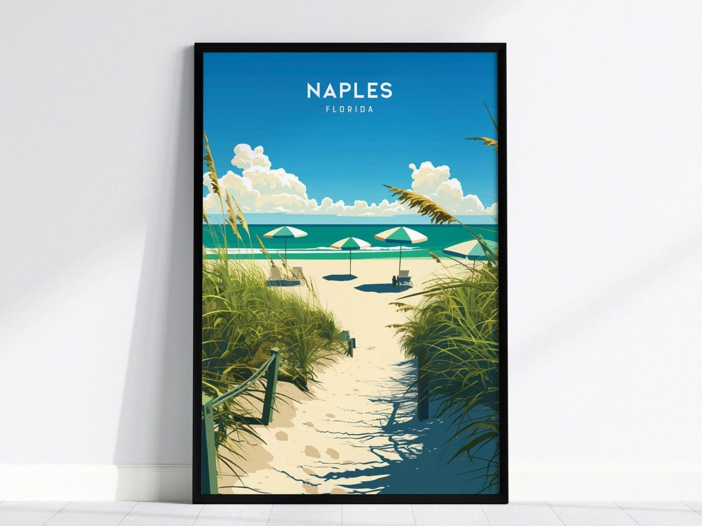 Naples Florida Beach View Poster – Framed/Unframed, Perfect Wall Art for Home & Office, Ideal Gift for Beach Lovers, Naples Pier Gift - Swell Scenes