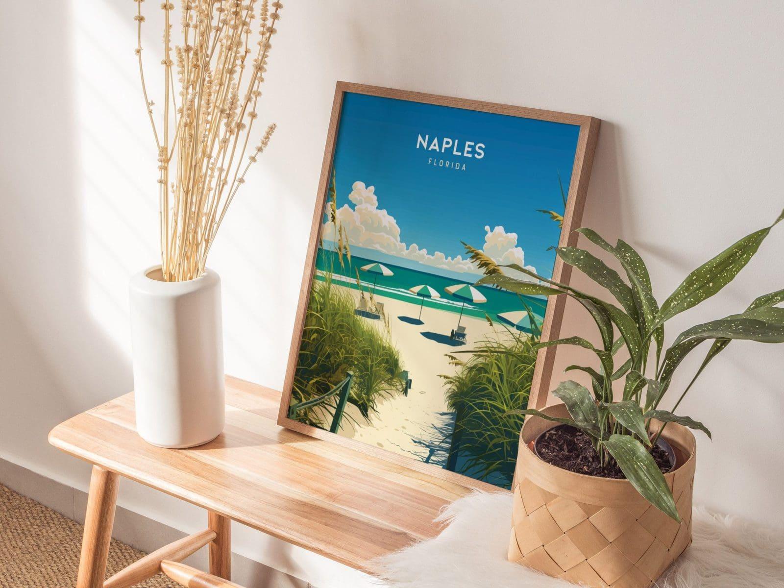 Naples Florida Beach View Poster – Framed/Unframed, Perfect Wall Art for Home & Office, Ideal Gift for Beach Lovers, Naples Pier Gift - Swell Scenes