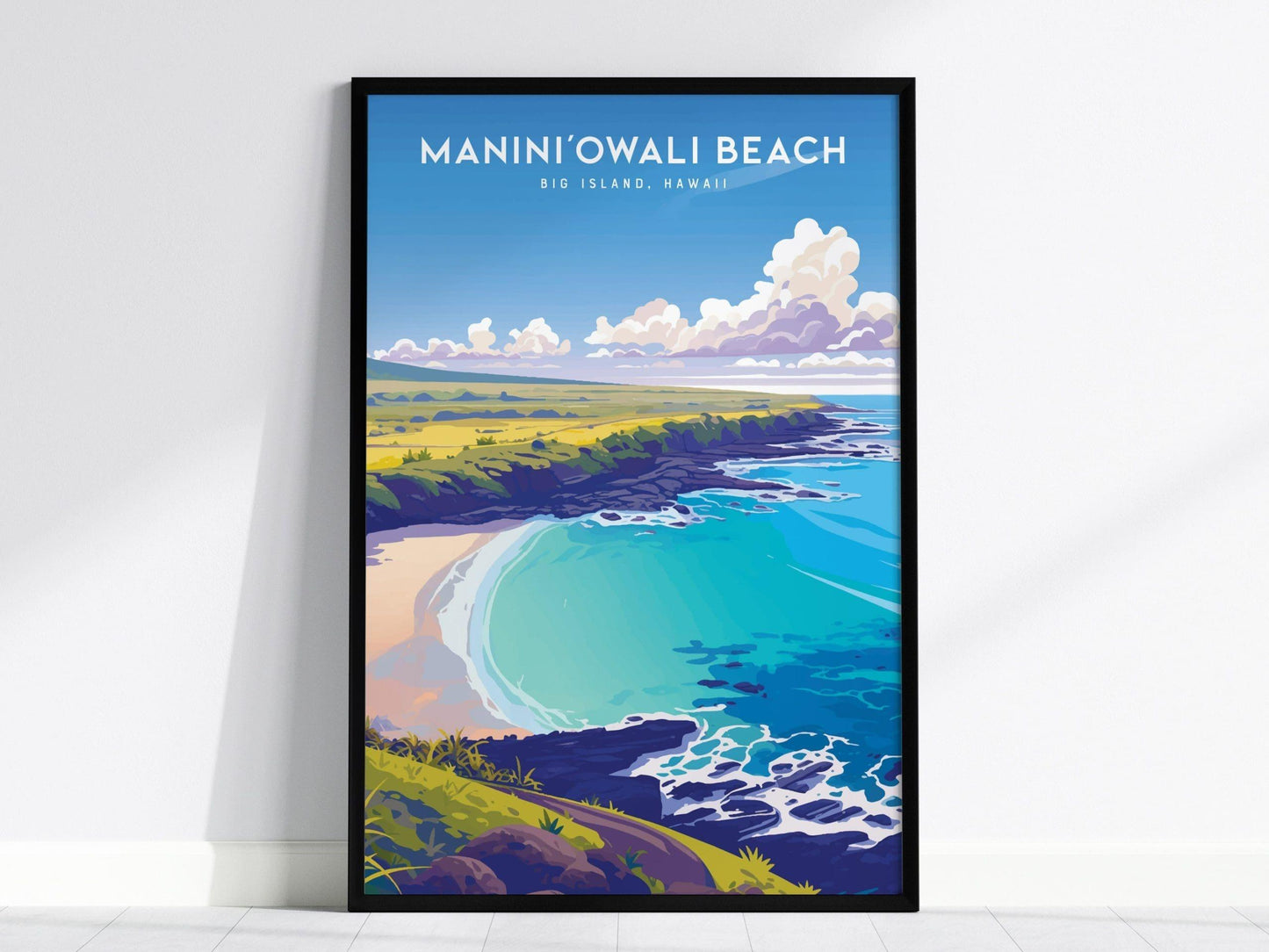 Manini'owali Beach Poster, Big Island Hawaii - Pristine White Sand and Turquoise Waters, Wall Art for Beach Lovers, Framed/Unframed Versions - Swell Scenes