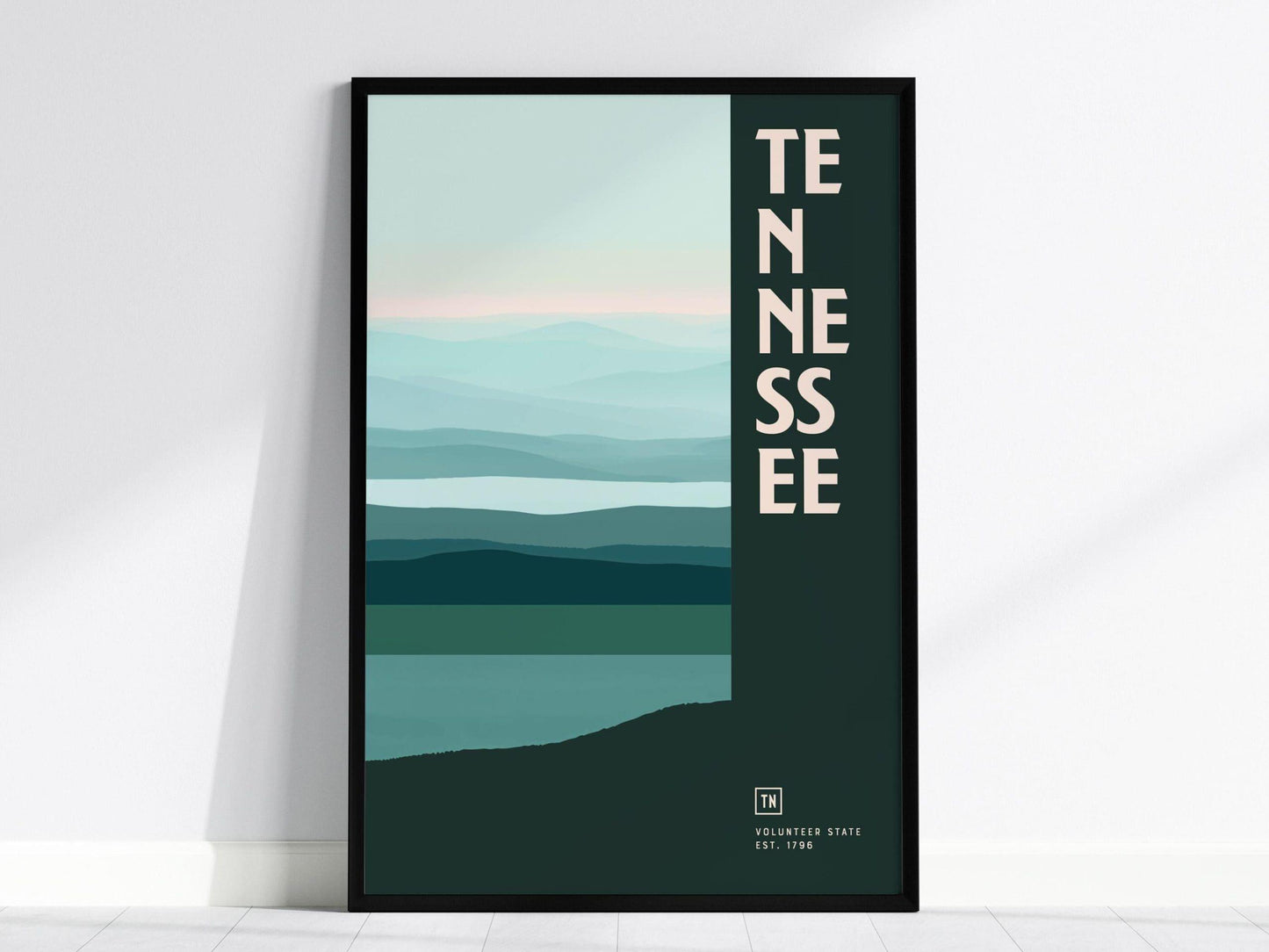 Tennessee Minimalist Design Framed Wall Art, US State Minimal Abstract Modern Poster, Smoky Mountains Home Decor TN Travel Print Typography - Swell Scenes