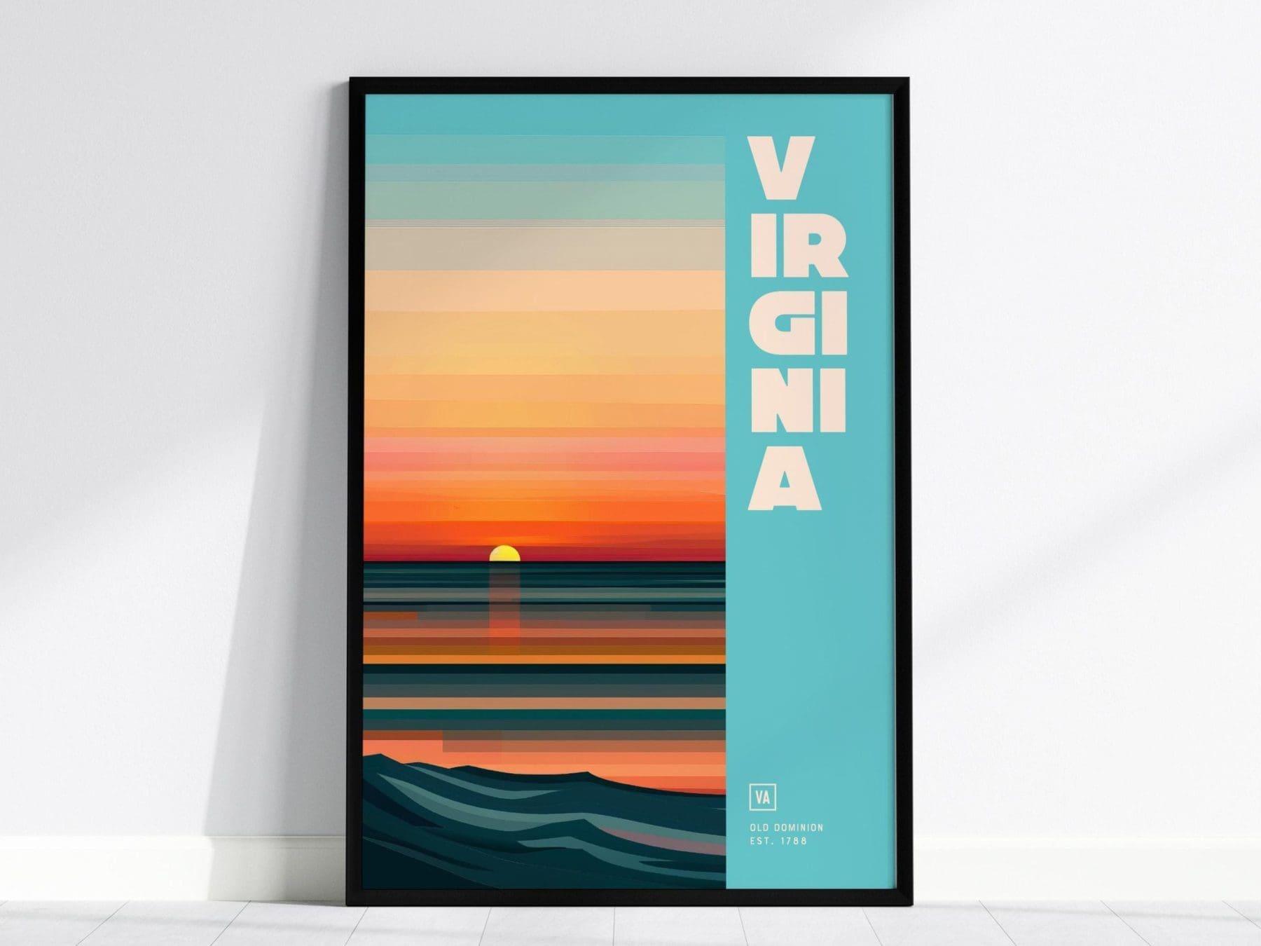 Virginia, Old Dominion Minimalist Poster - Modern Abstract Art, Available Framed/Unframed, Ideal for Home & Office Decor, East Coast Decor - Swell Scenes