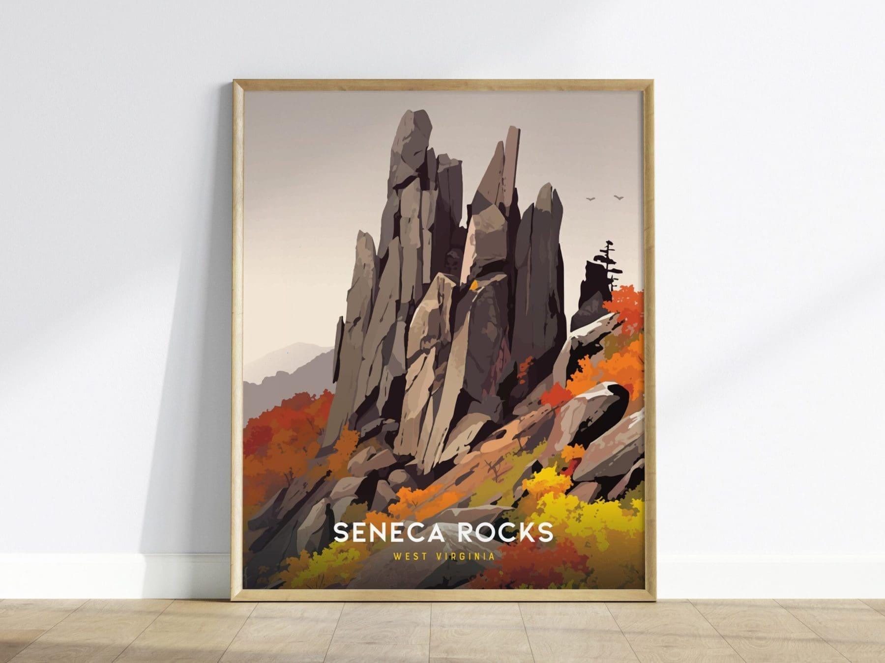 Seneca Rocks, West Virginia Poster - Climber's Art Landscape, Perfect for Outdoor Enthusiasts, Available Framed or Unframed, Climber Gift - Swell Scenes