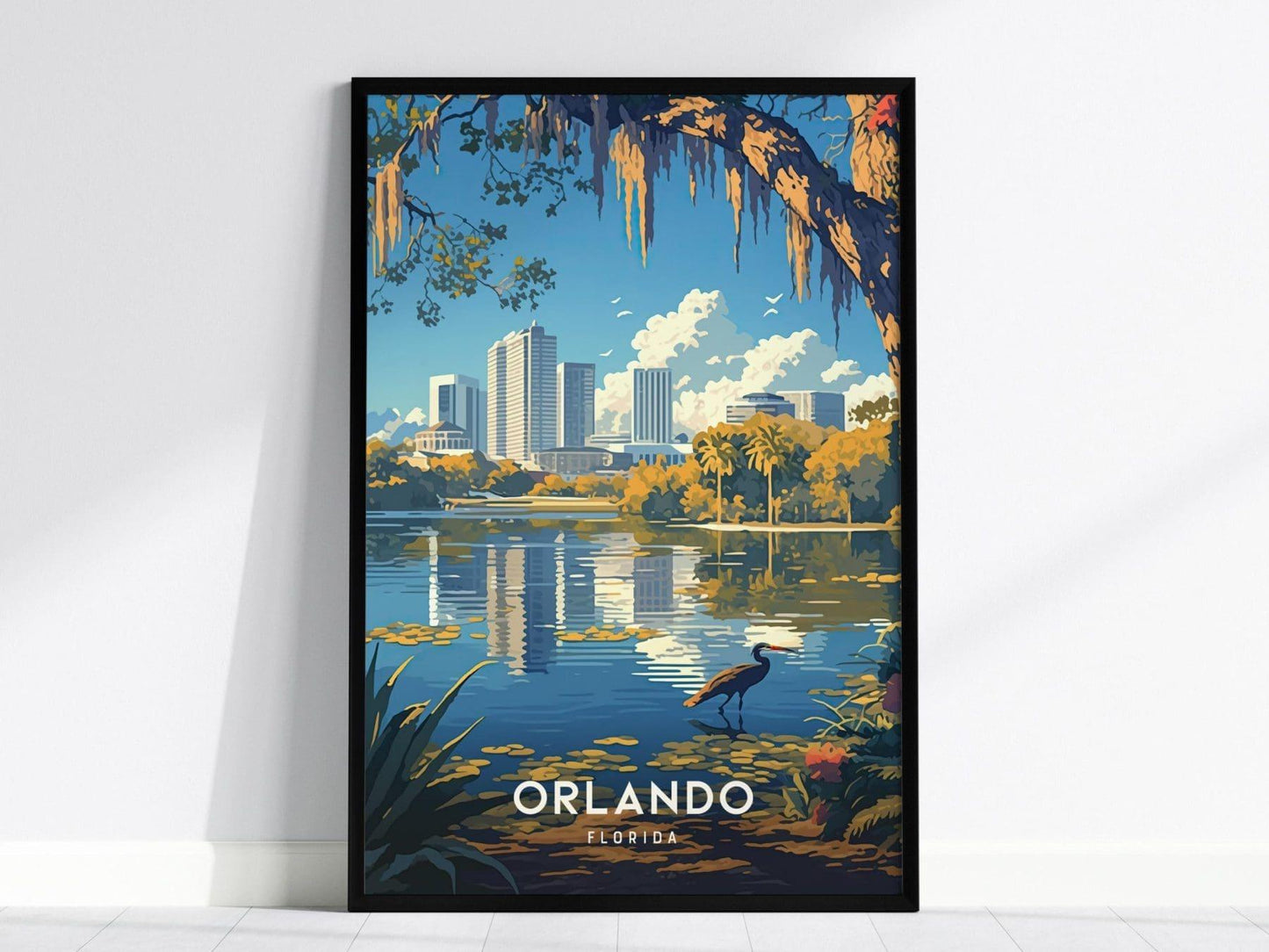 Orlando, Florida - Scenic Lake Eola Downtown Art Poster Design Central FL Travel Print Home Rental Modern Impressionist Artwork Gift Set - Swell Scenes