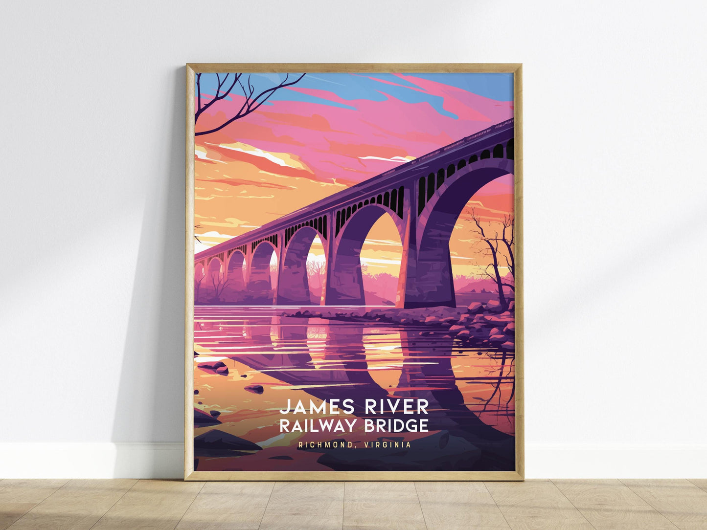 James River Railway Bridge Virginia Framed Travel Print Wall Art