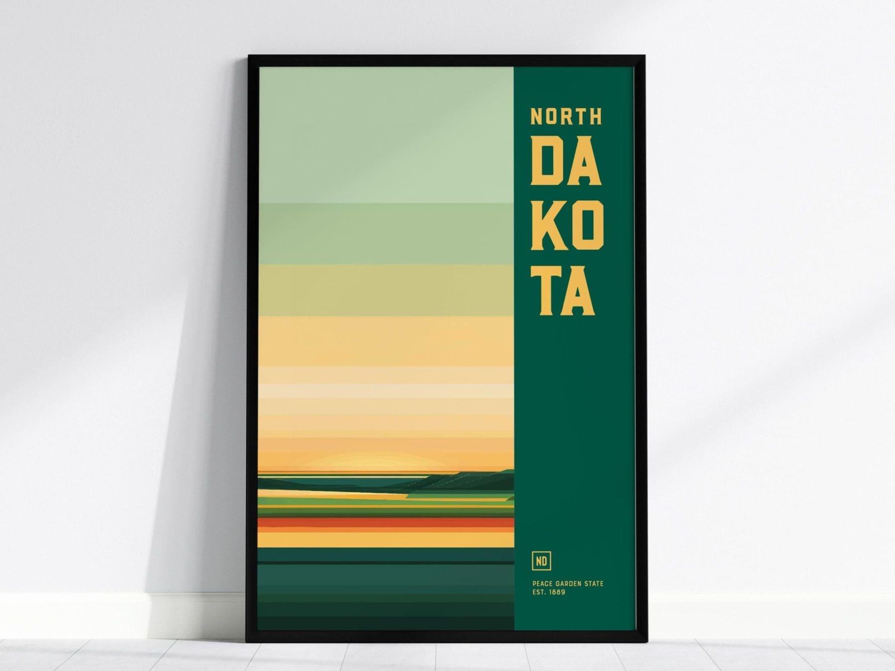 North Dakota, Peace Garden State Poster - Abstract Colorful Landscape Art, Available Framed or Unframed, Ideal North Dakota Decor Gift - Swell Scenes