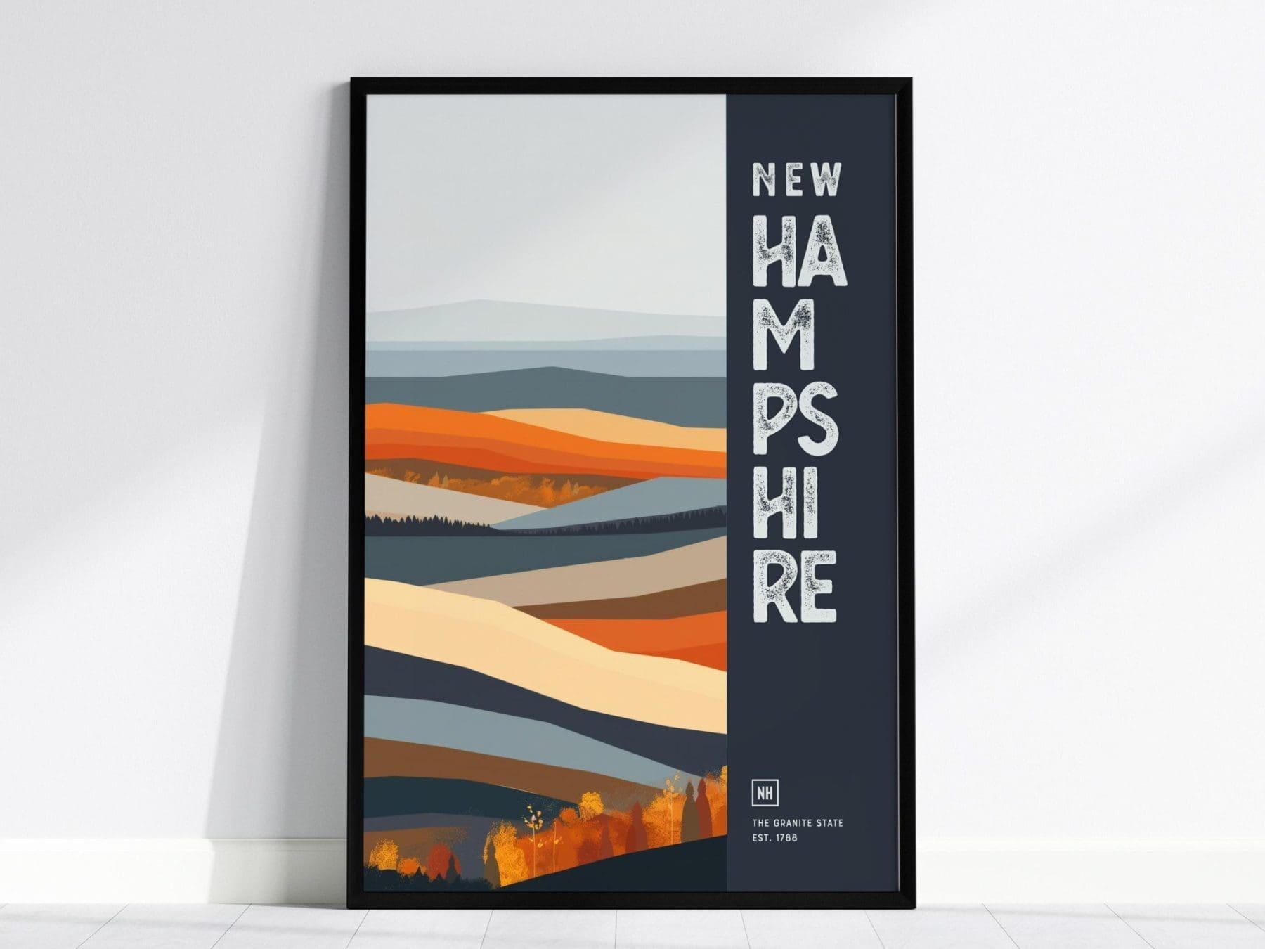 New Hampshire, The Granite State Poster - Abstract Fall Foliage Design, Available Framed/Unframed, Ideal for Home Decor, Chic Home Wall Art - Swell Scenes