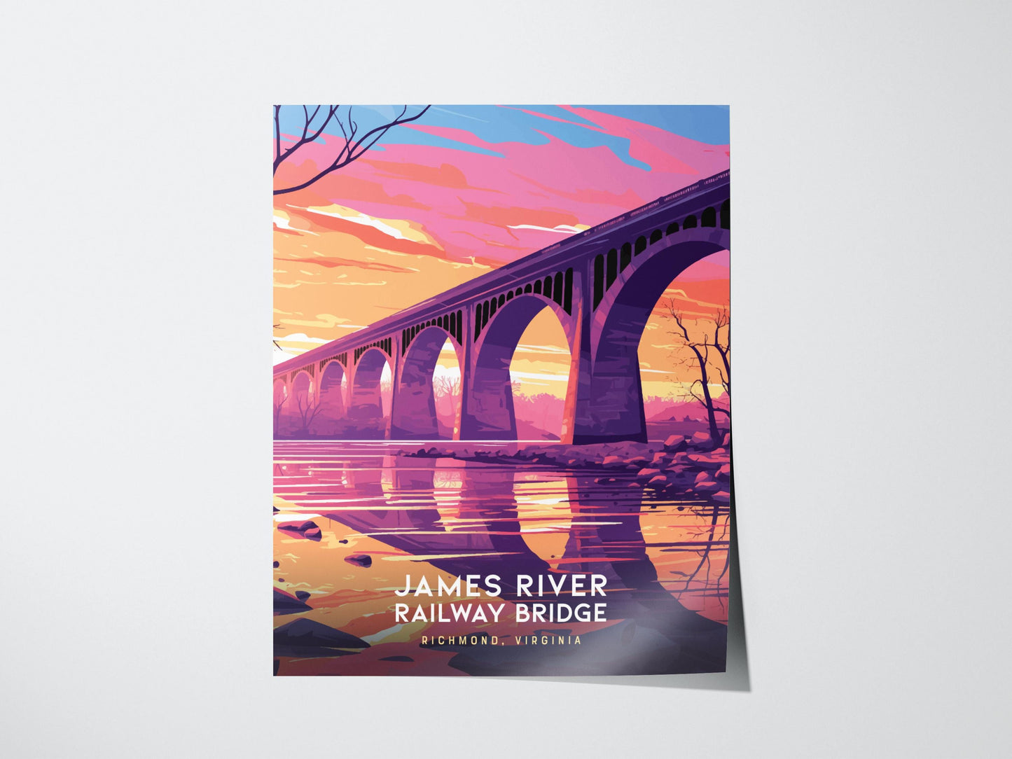 James River Railway Bridge Virginia Framed Travel Print Wall Art