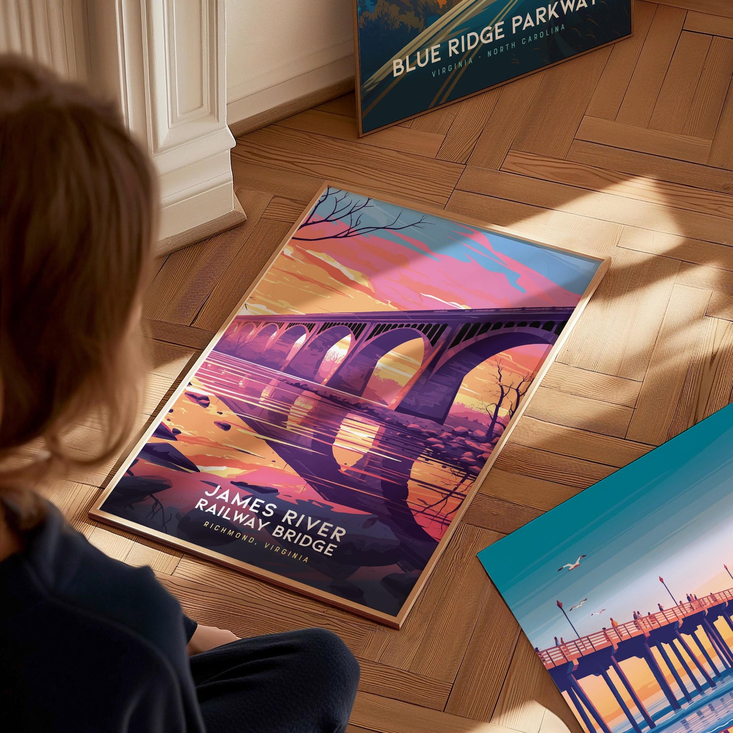 James River Railway Bridge Virginia Framed Travel Print Wall Art