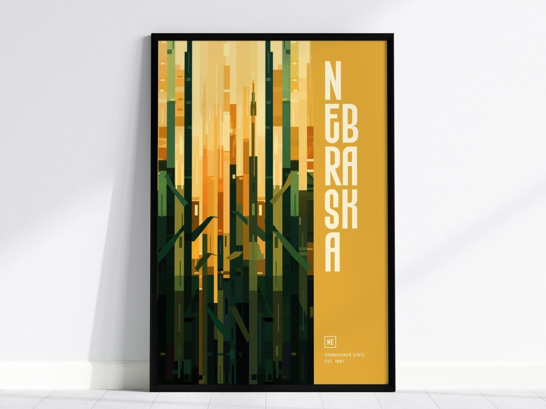 Nebraska, The Cornhusker State Poster - Vibrant Farm Field Abstract, Available Framed/Unframed, Perfect for Home and Office Decor, Wall Art - Swell Scenes