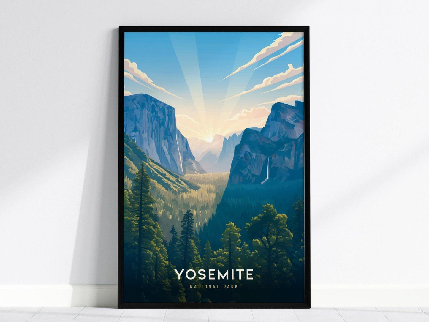 Yosemite National Park California Vintage Travel Print | Iconic American Landscape Framed Poster | Nature Hiker Backpacker Home Decor Wall Art - Swell Scenes