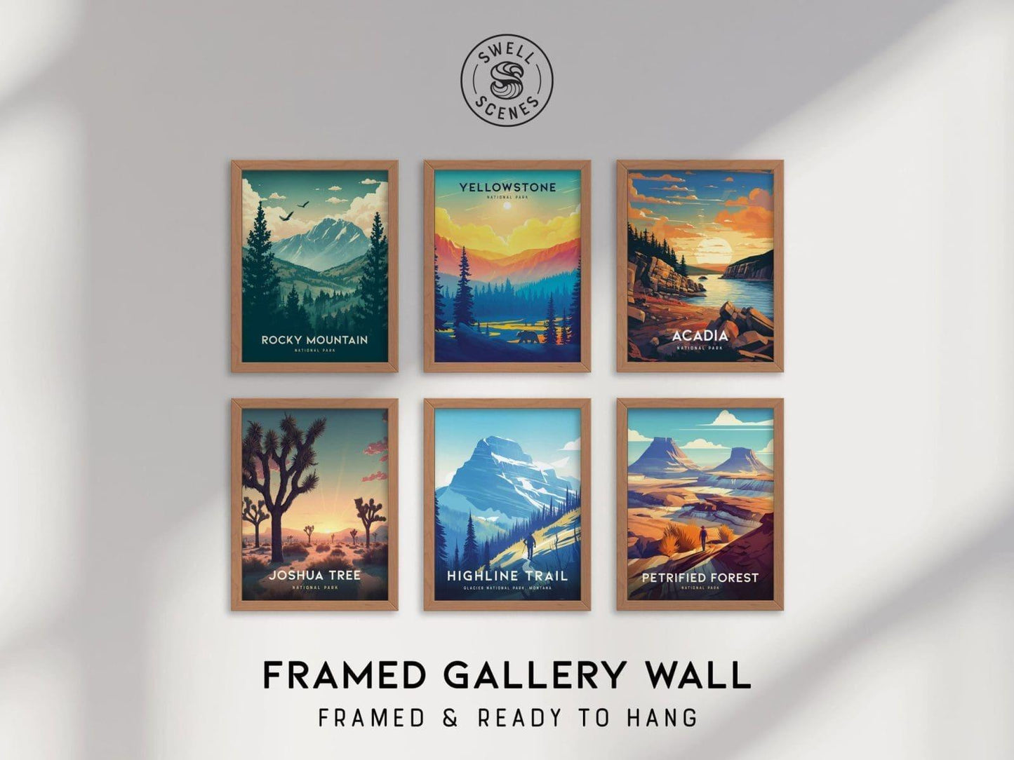 National Parks Gallery Wall FRAMED or UNFRAMED Pick 6 Vintage Travel Poster Set Scenic Nature Lover Gift Staging Artwork Outdoors Collection - Swell Scenes