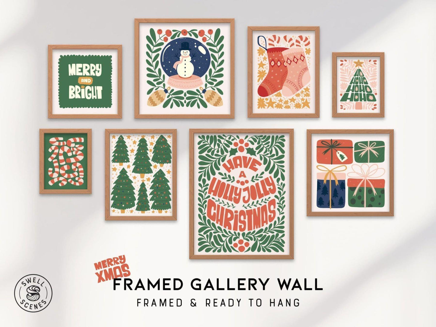 Holiday Cheer Gallery Wall FRAMED or UNFRAMED | Pick 8 Festive Christmas Prints Set | Holiday Decor Art Series | Swell Scenes | S8-4 - Swell Scenes