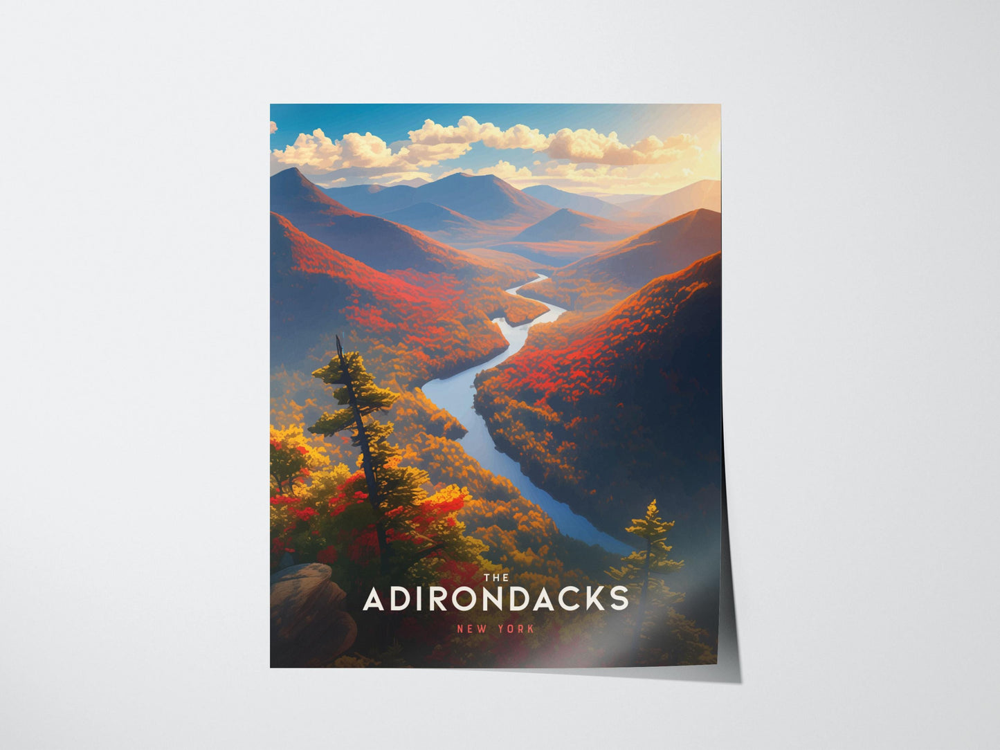 Adirondacks Mountains New York Poster Scenic Framed Travel Print Wall Art