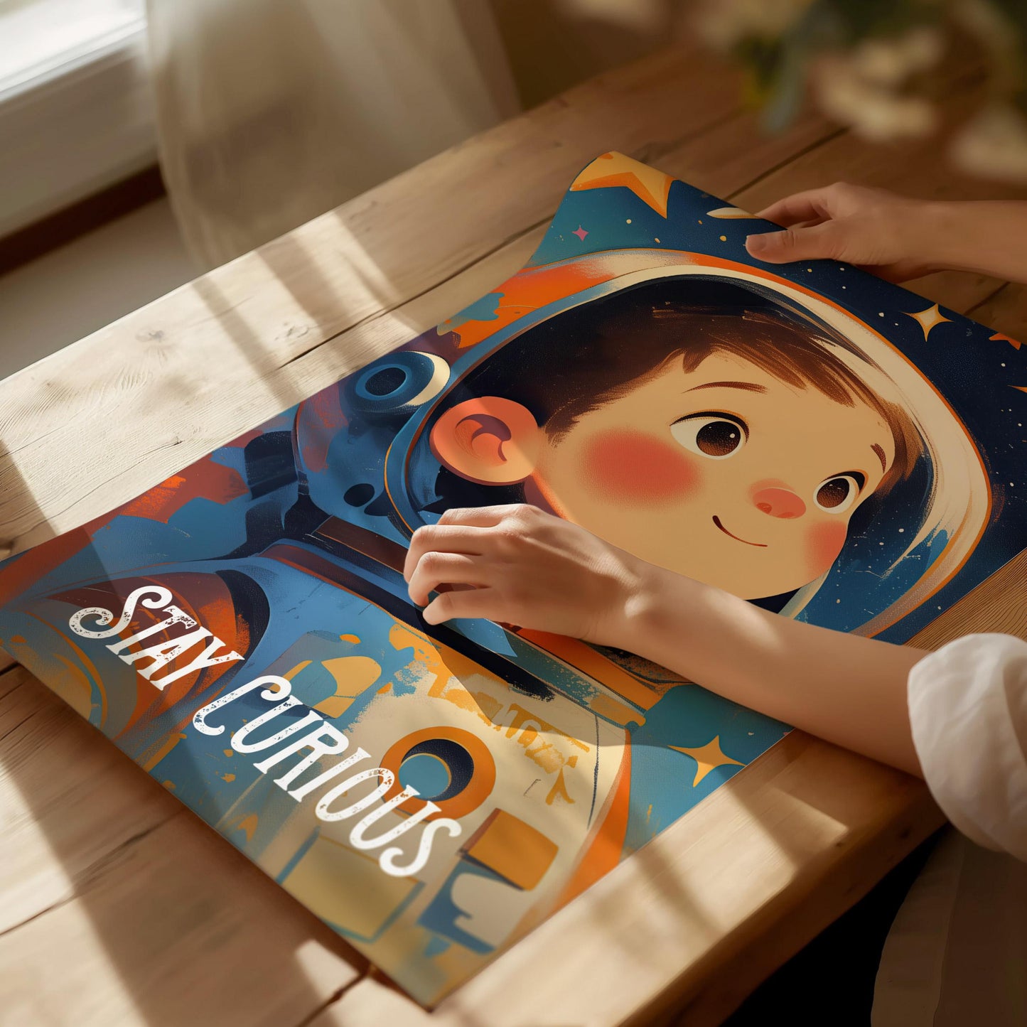 Stay Curious - Astronaut Space Series Kids Room Decor Framed Wall Art Set