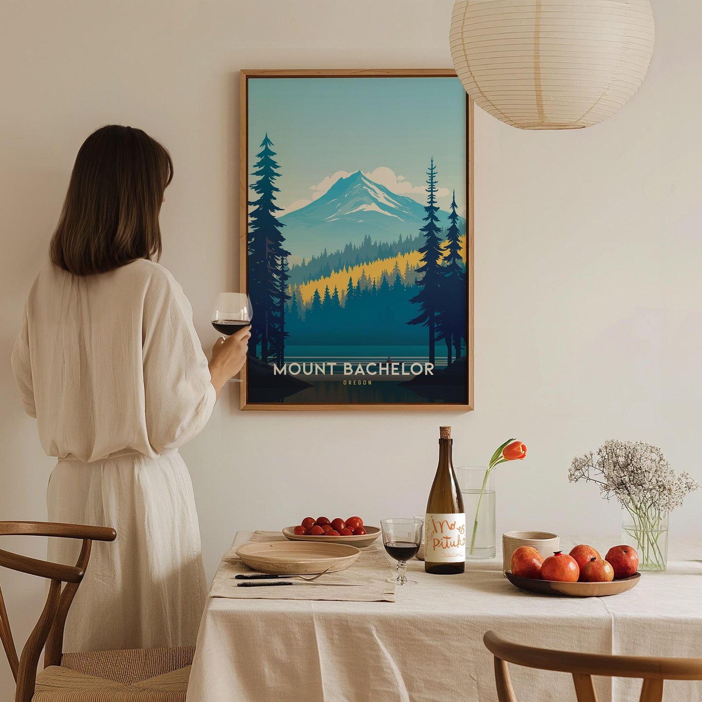 Mount Bachelor Oregon Scenic Minimalist Framed Travel Print Wall Art