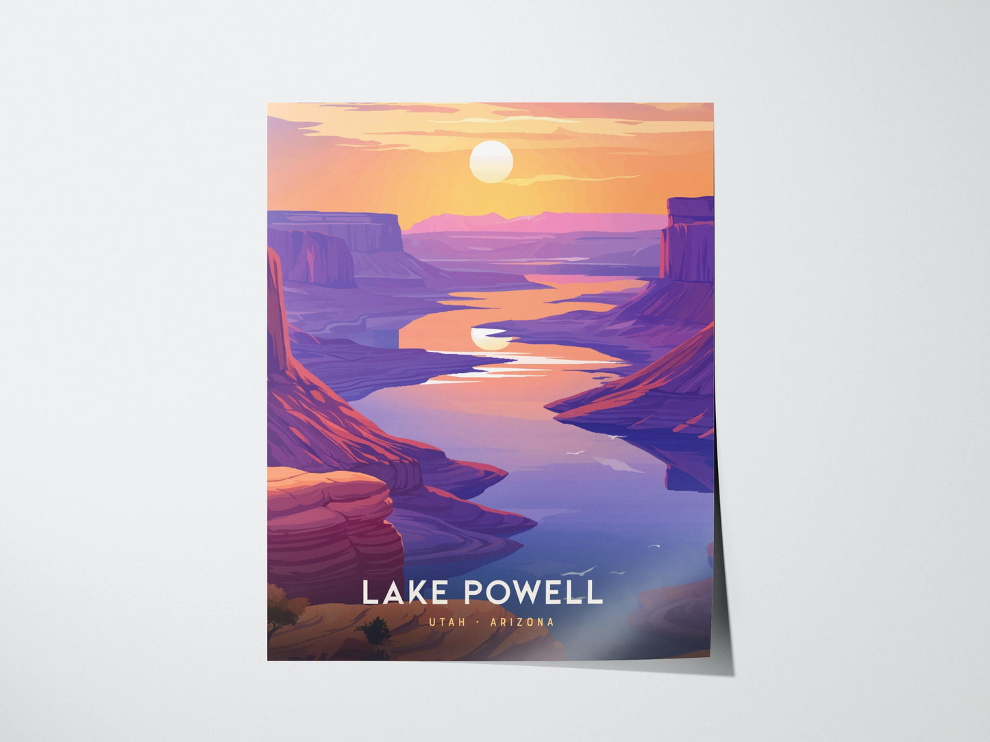 Lake Powell Utah and Arizona Sunset Canyon Framed Travel Print Wall Art