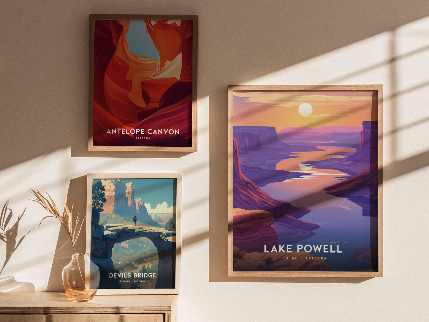 Lake Powell Utah and Arizona Sunset Canyon Framed Travel Print Wall Art