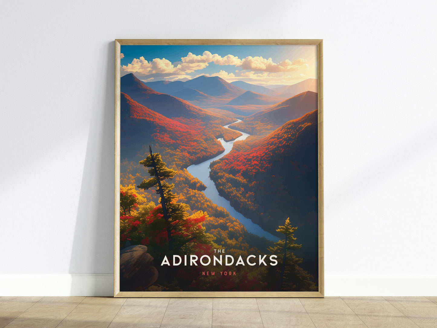 Adirondacks Mountains New York Poster Scenic Framed Travel Print Wall Art