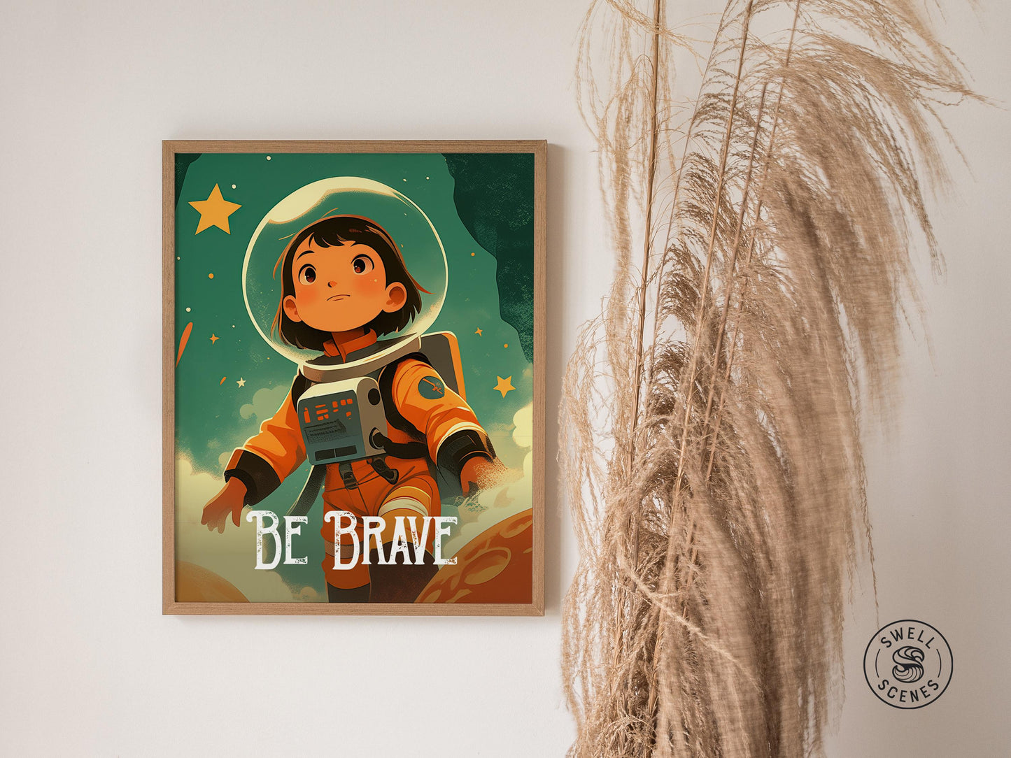 Be Brave - Astronaut Space Series Kids Room Decor Framed Wall Art Set