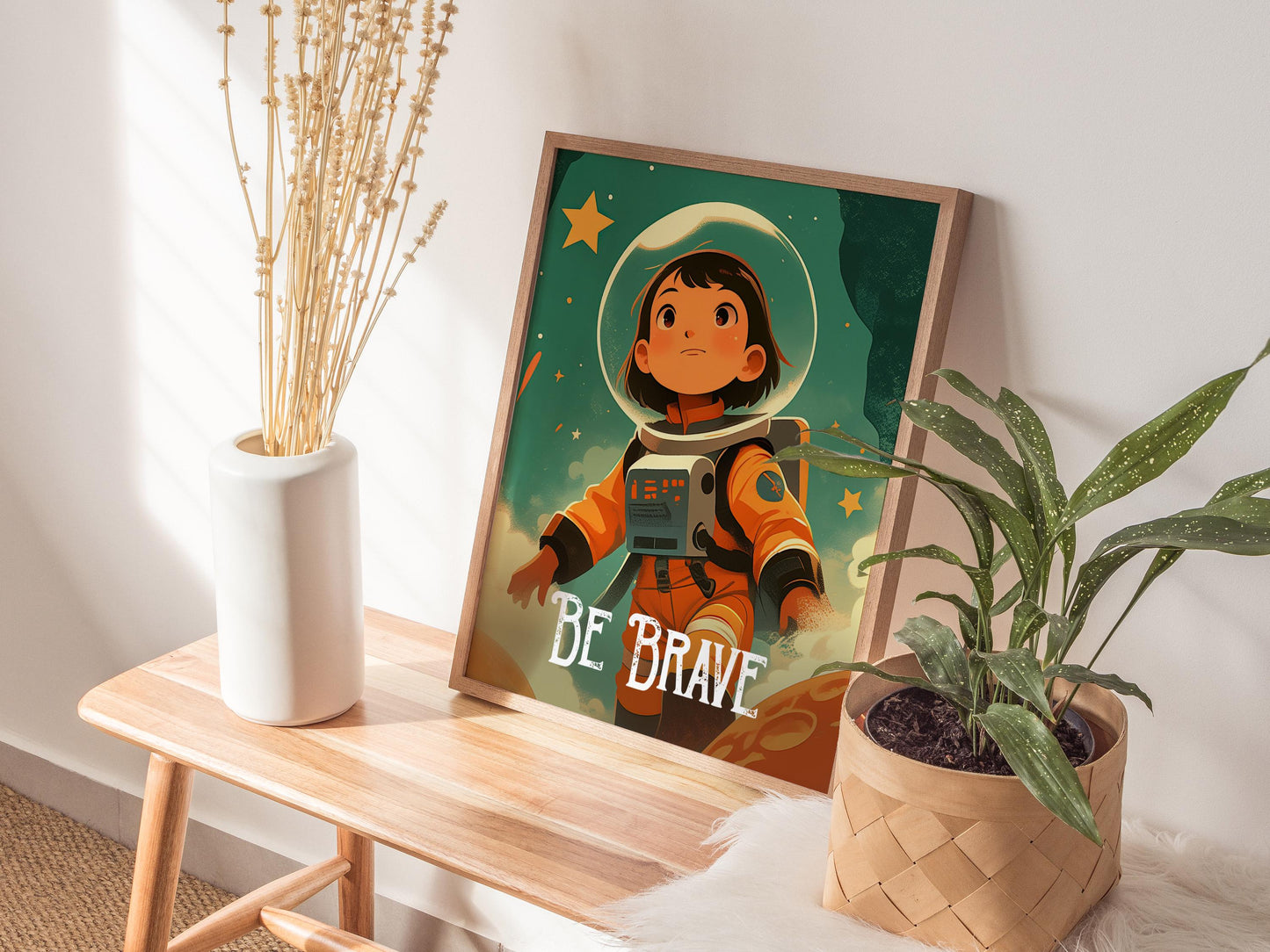 Be Brave - Astronaut Space Series Kids Room Decor Framed Wall Art Set