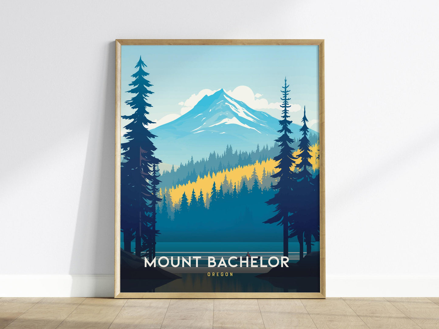 Mount Bachelor Oregon Scenic Minimalist Framed Travel Print Wall Art
