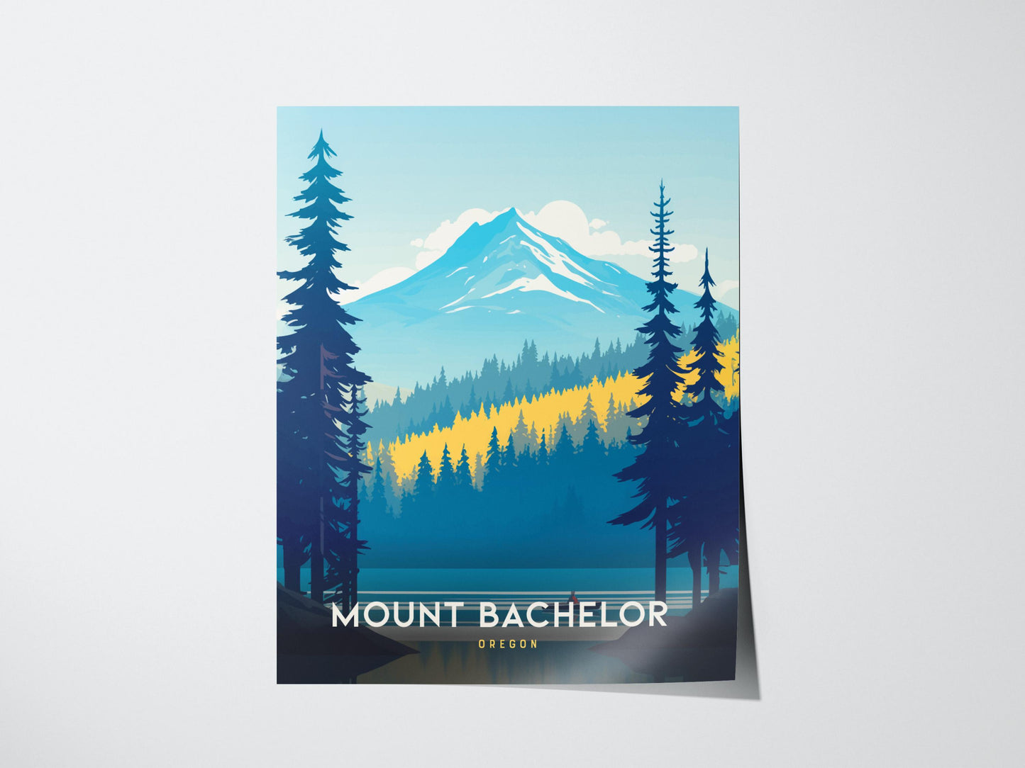Mount Bachelor Oregon Scenic Minimalist Framed Travel Print Wall Art