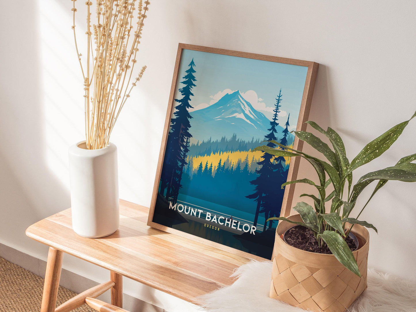 Mount Bachelor Oregon Scenic Minimalist Framed Travel Print Wall Art